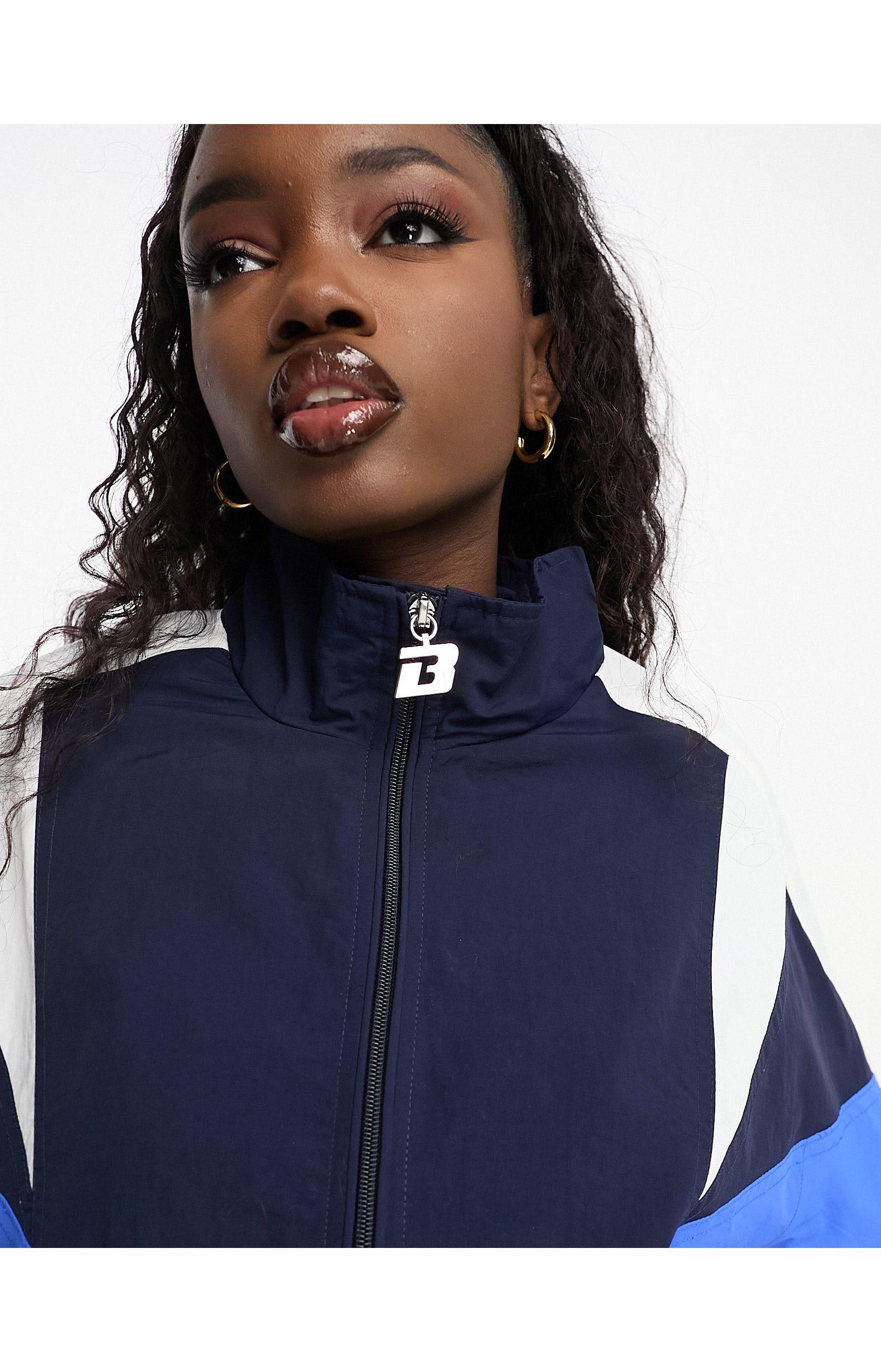 Bershka Contrast Panel Nylon Track Jacket in Blue | Lyst UK