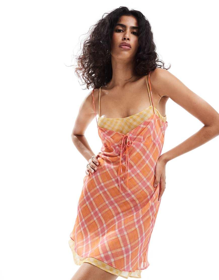 Mango pink tartan dress online