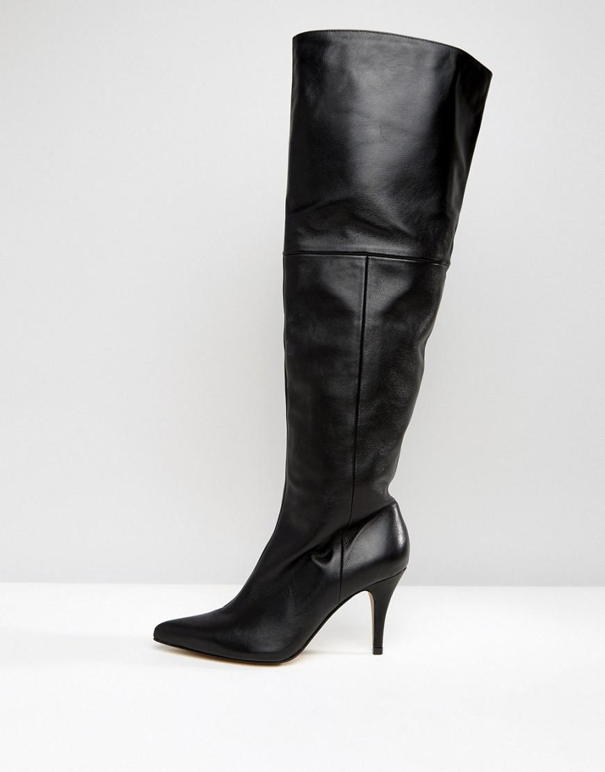 ASOS Klara Wide Fit Leather Slouch Over The Knee Boots in Black - Lyst