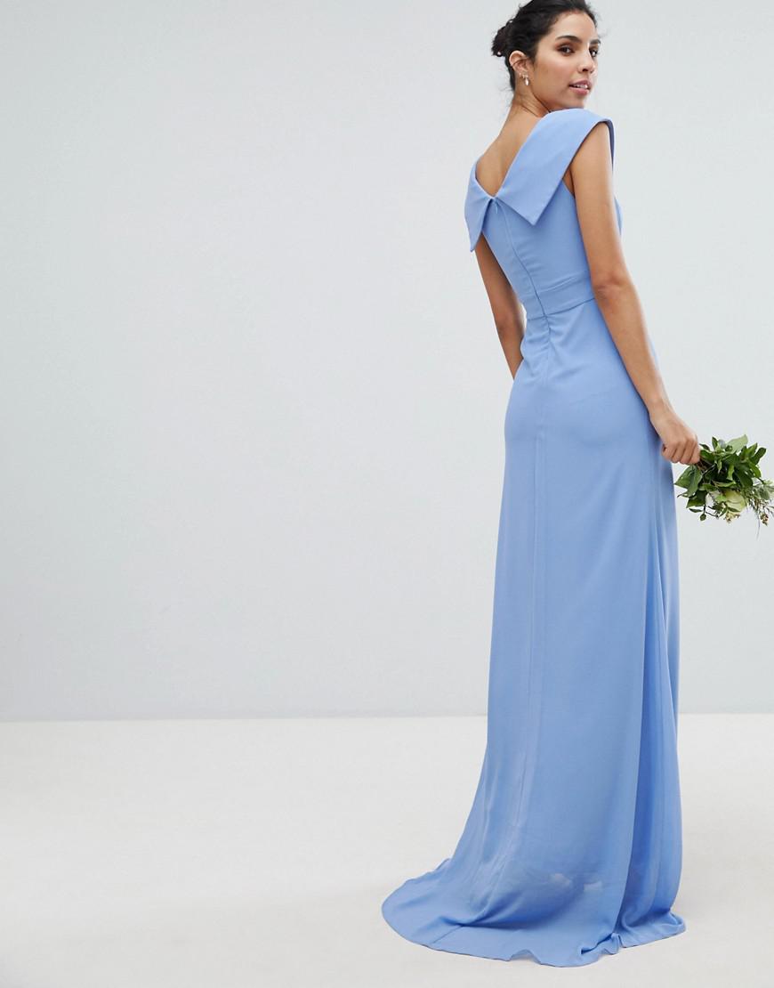 blue bardot bridesmaid dress