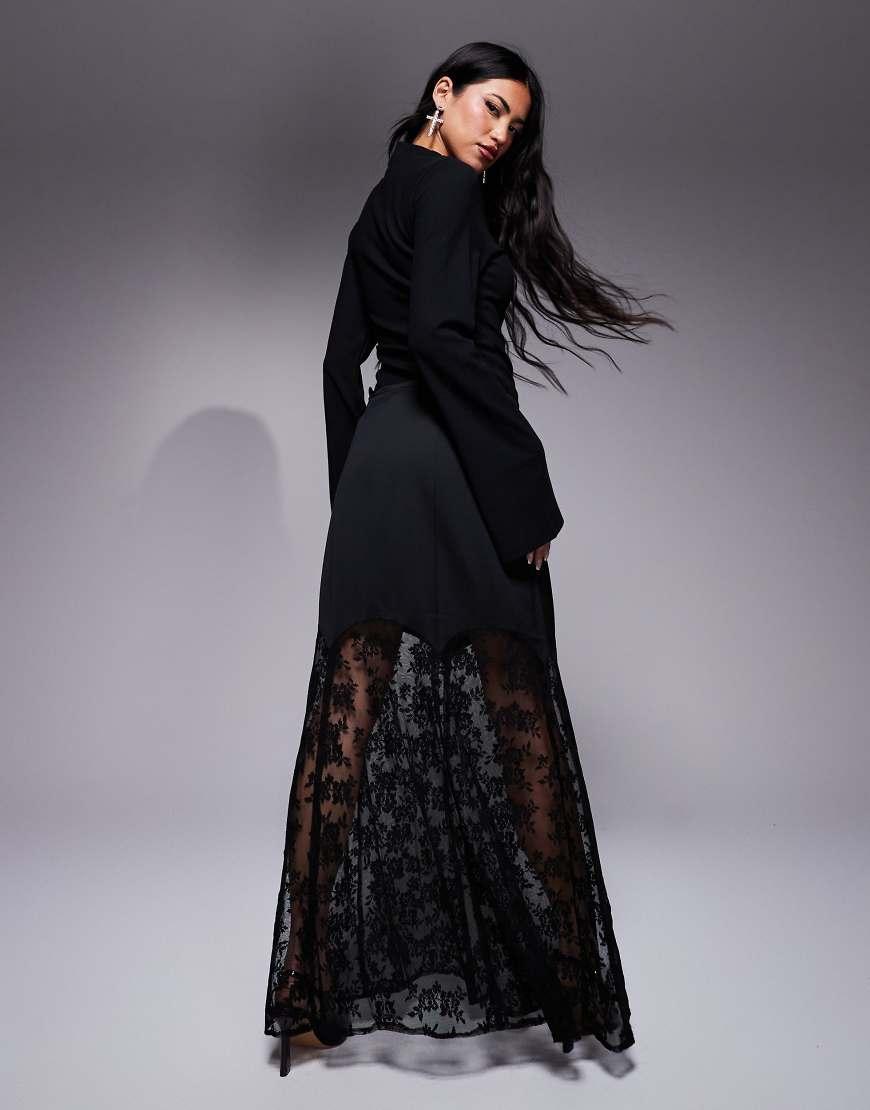 River Island Satin Skirt With Lace Hem in Black Lyst UK