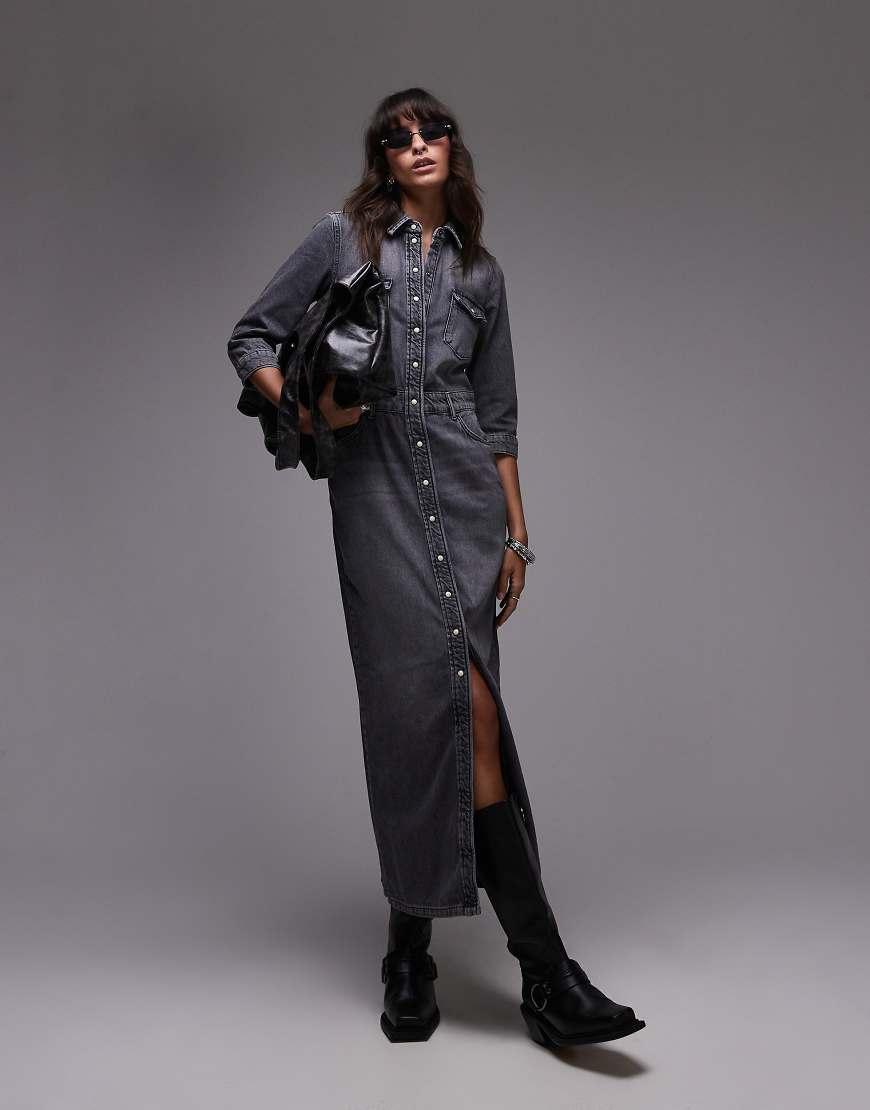 AllSaints Blair Denim Maxi Dress in Grey Lyst UK