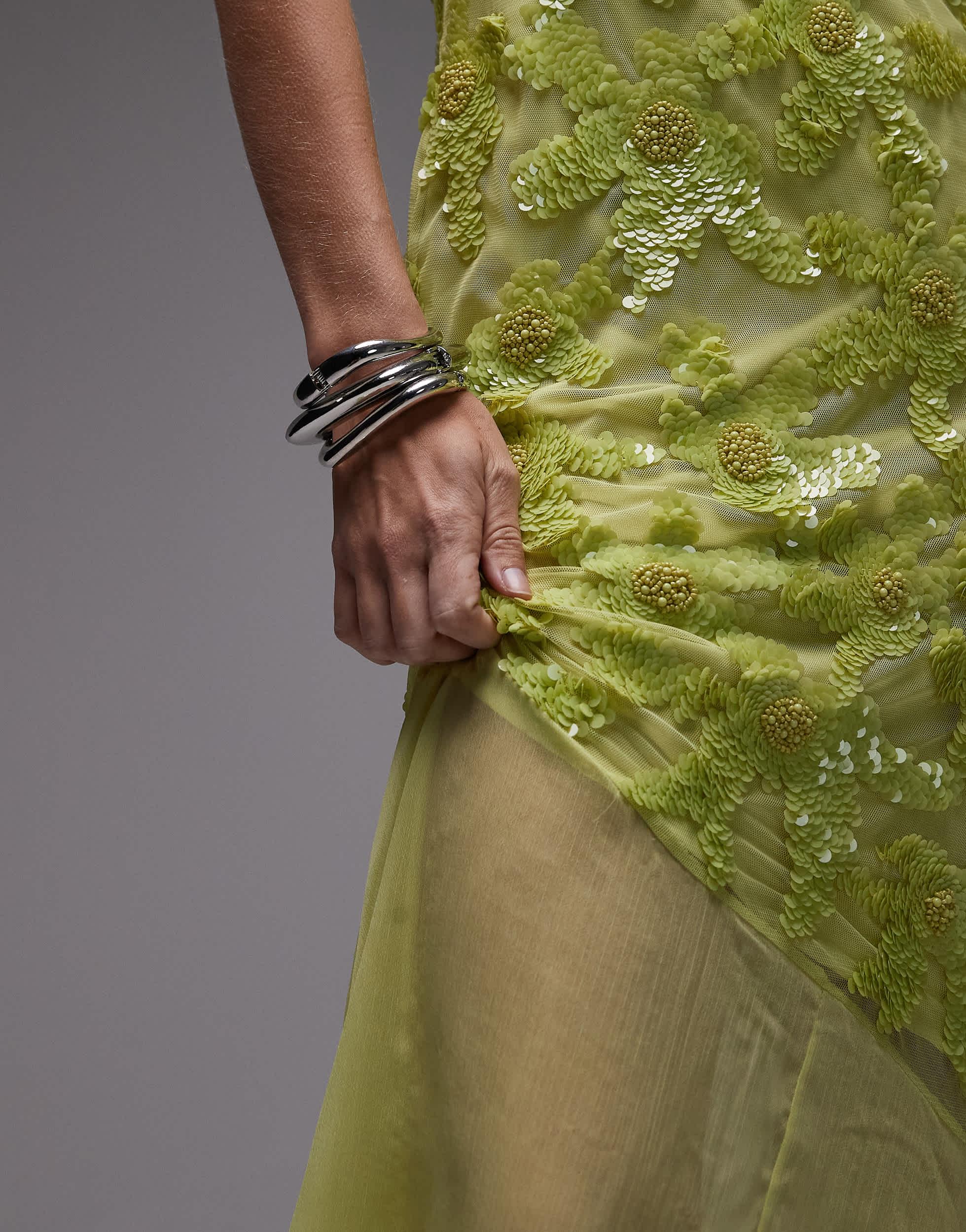 TOPSHOP Embellished Godet Hem Cami Dress in Green | Lyst