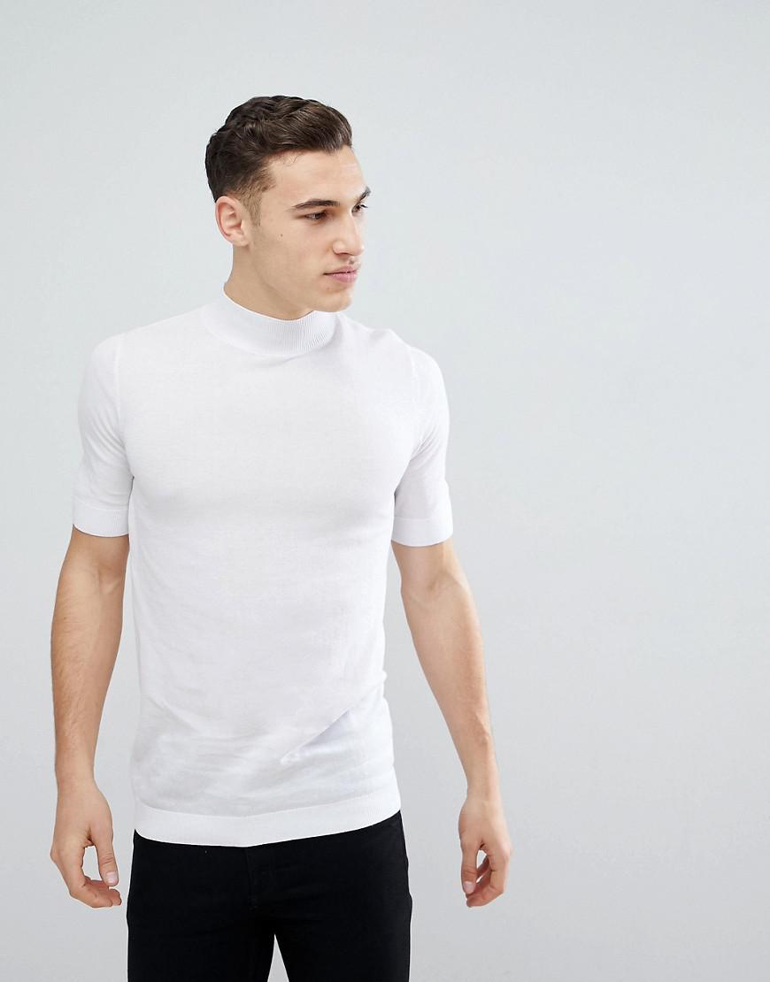 T-shirt col roulé moulant en maille ASOS pour homme en coloris Blanc | Lyst