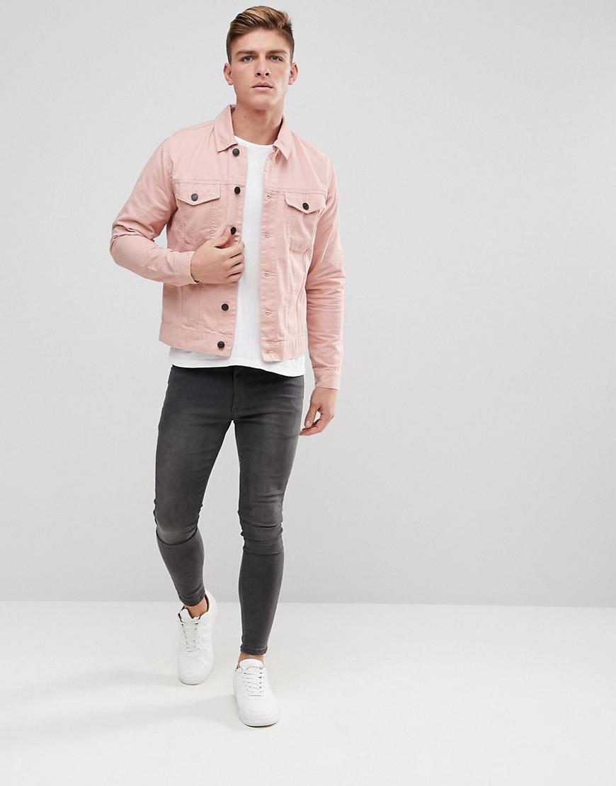 Only & Sons Denim Jacket in Pink for Men | Lyst