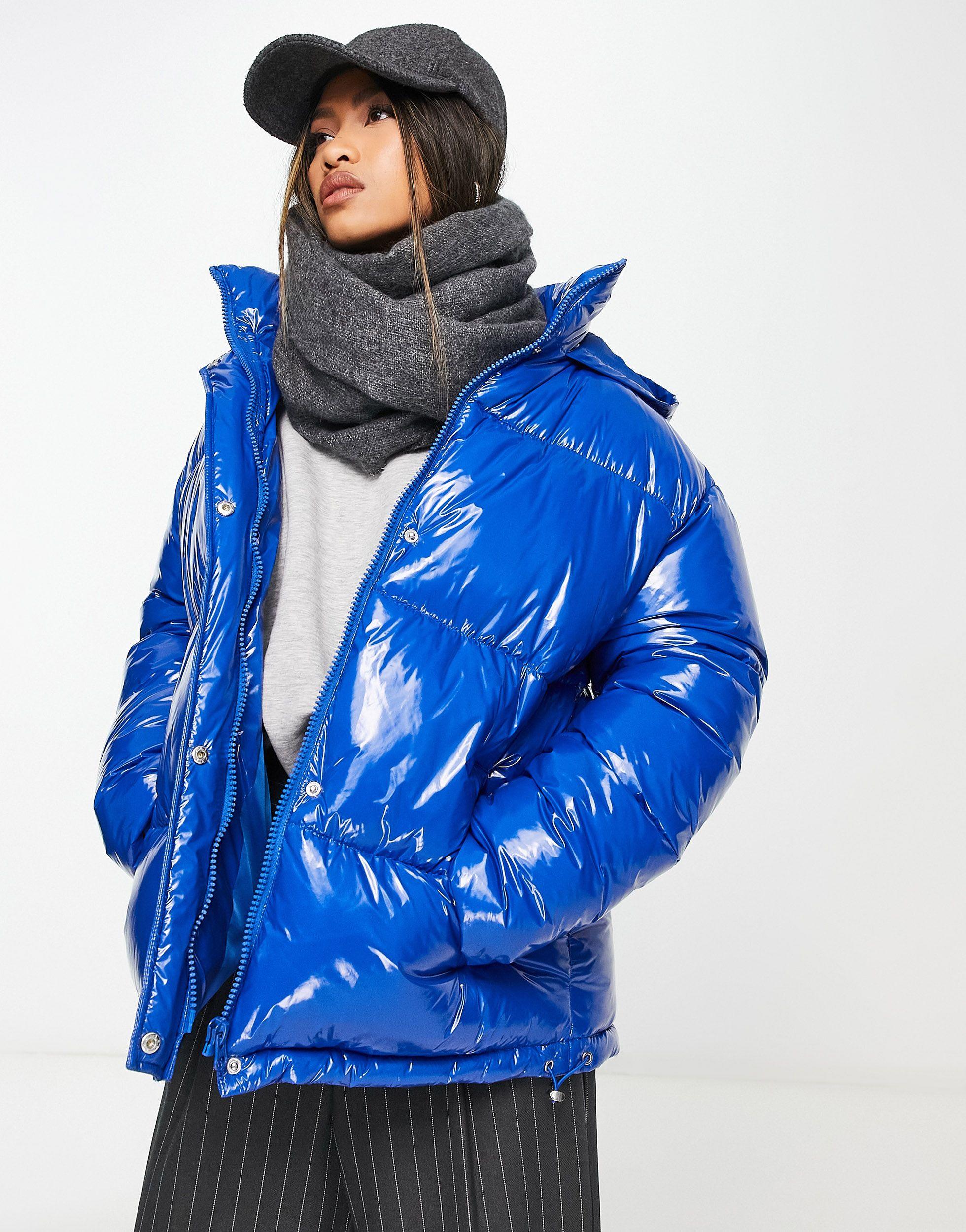 ASOS High Shine Puffer Jacket in Blue | Lyst