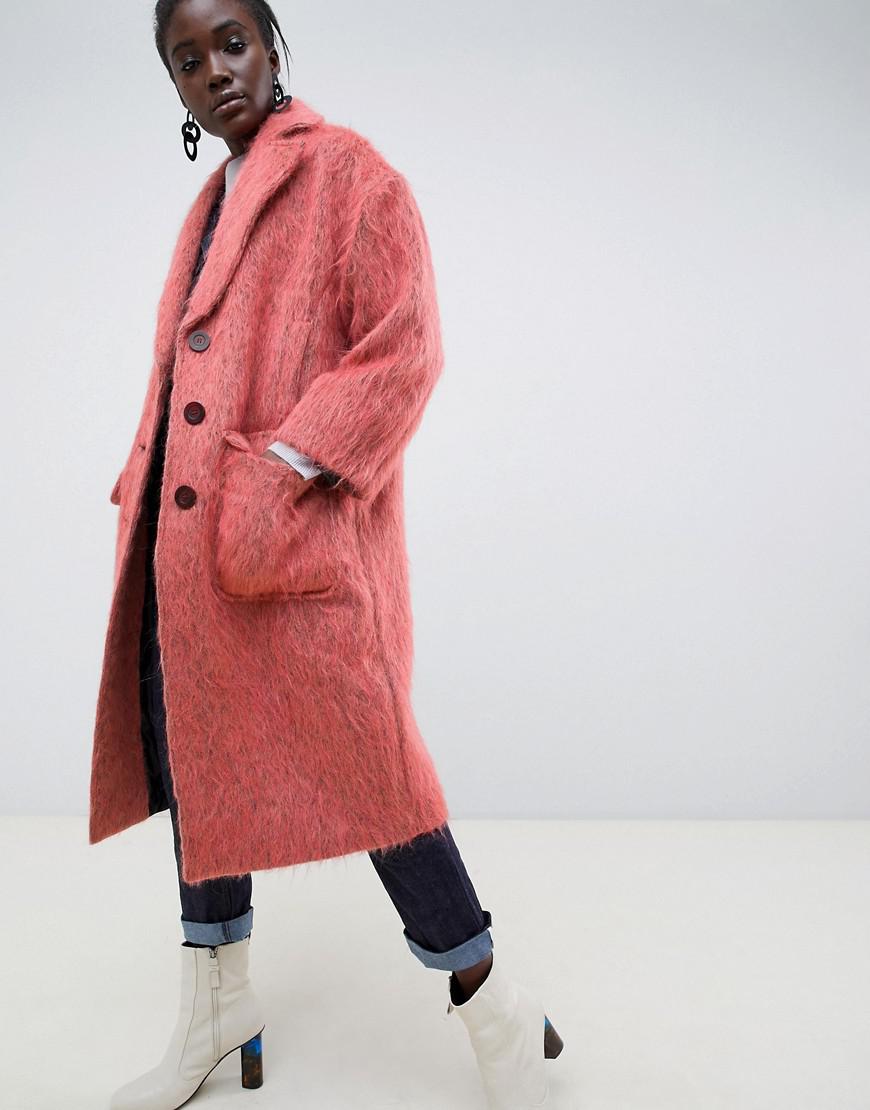 ASOS Mohair Duster Coat in Pink | Lyst