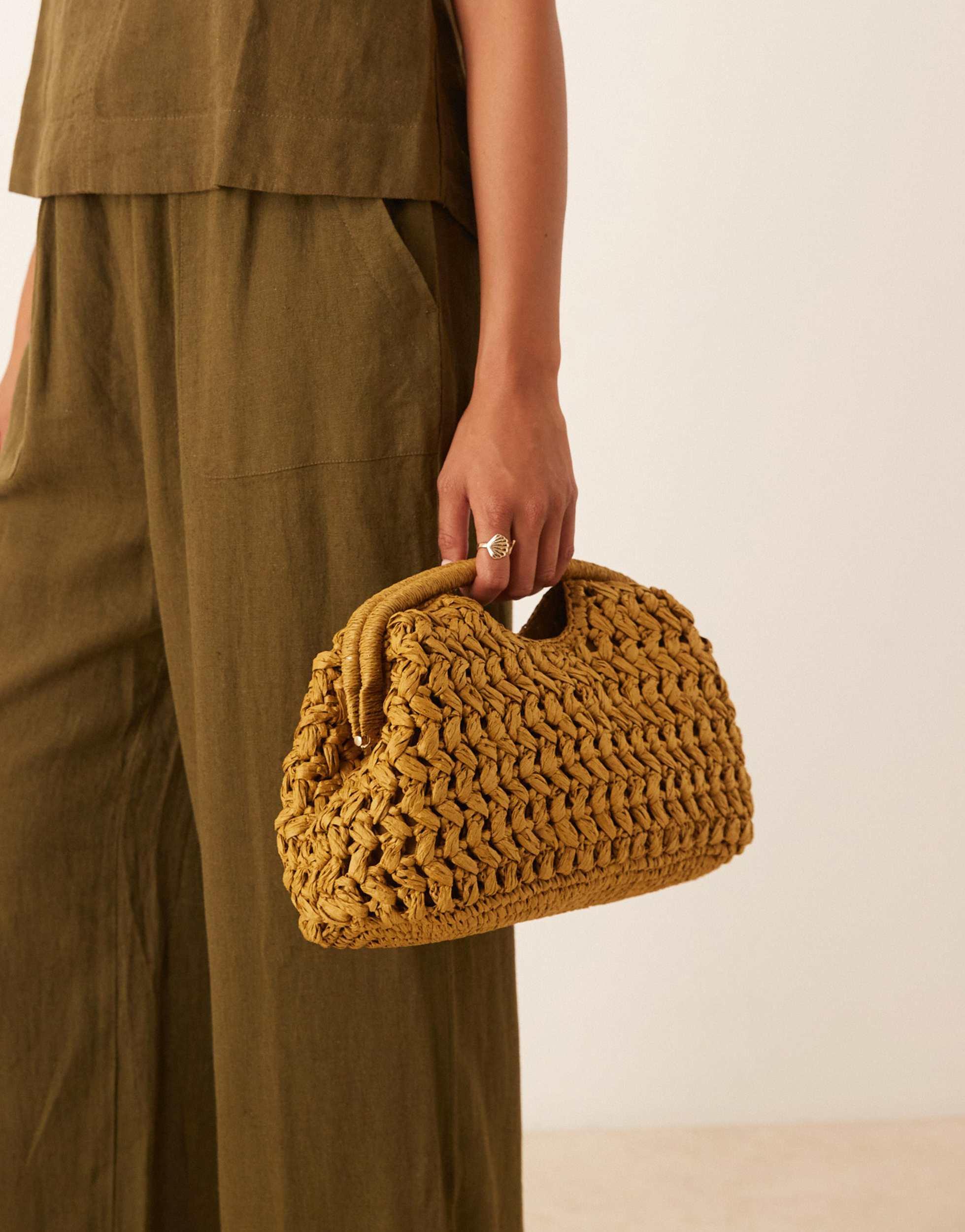 Mango Large Raffia Clutch Bag in Natural Lyst