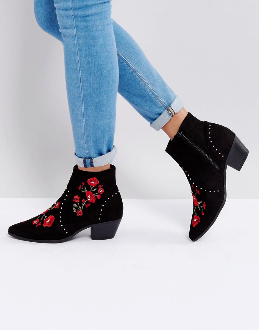 Festival Rose Embroidered Ankle Boots 