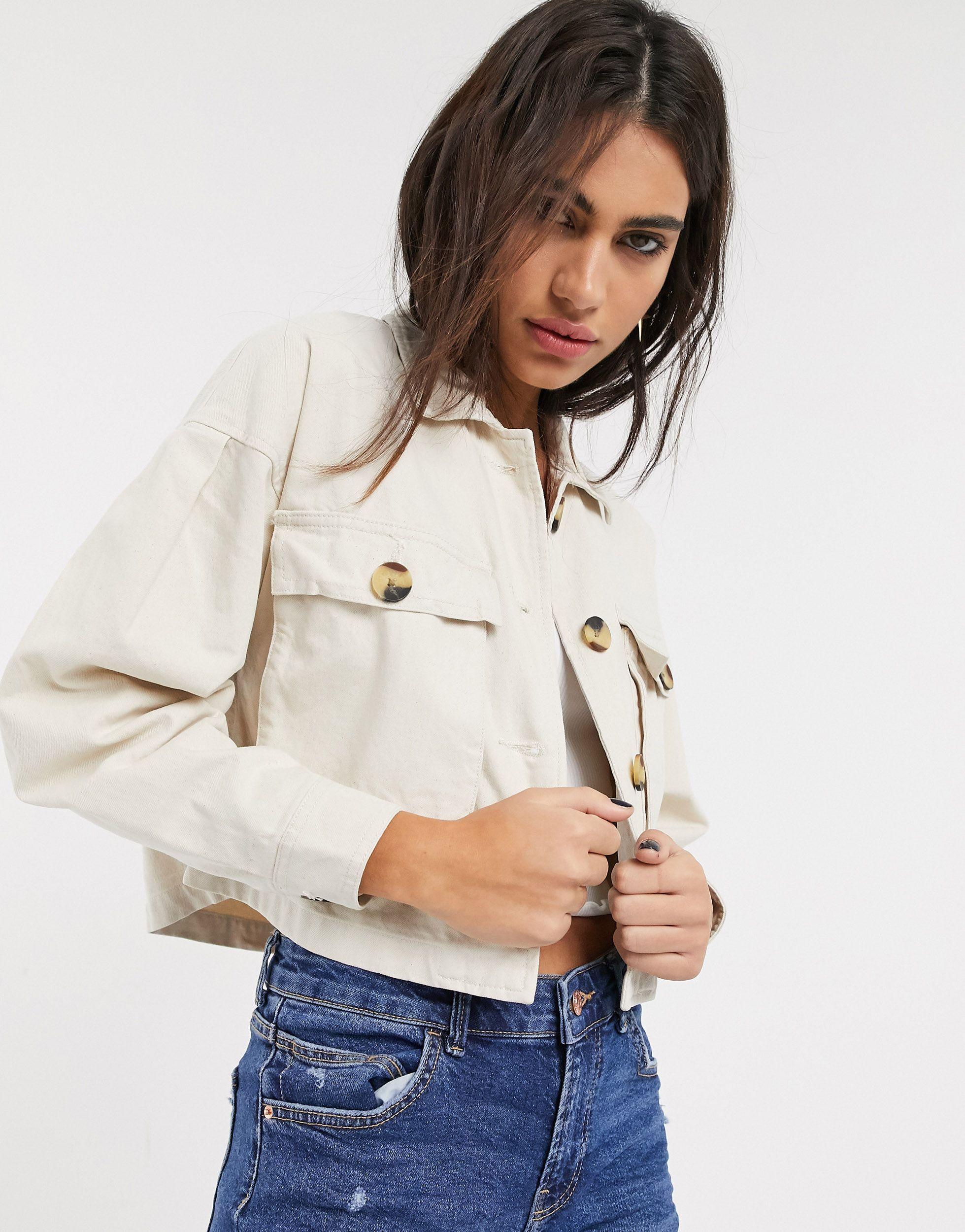 Bershka Canvas Jacket in Natural | Lyst