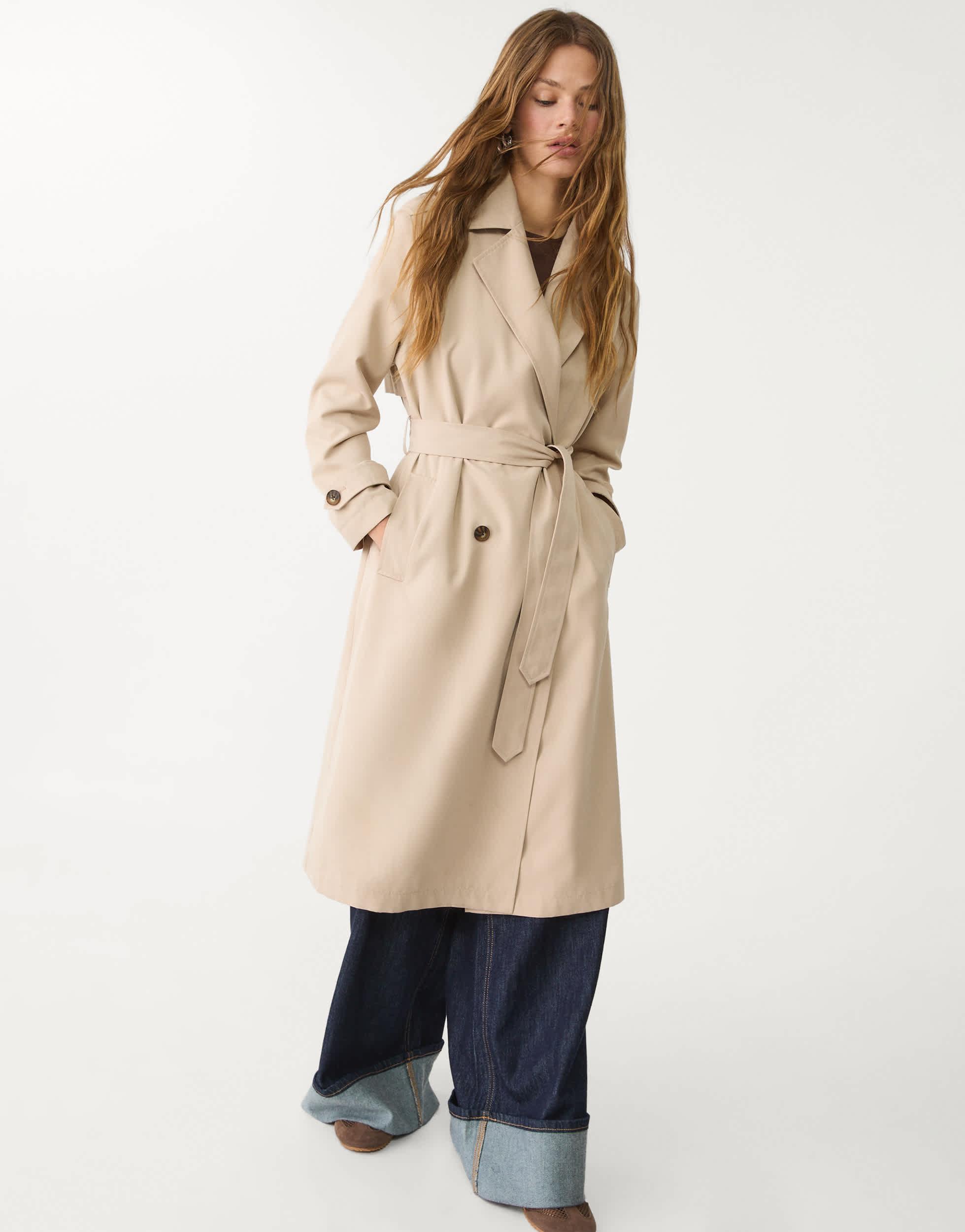 Trench Cappotto Beige Stradivarius Stradivarius Long Coats And