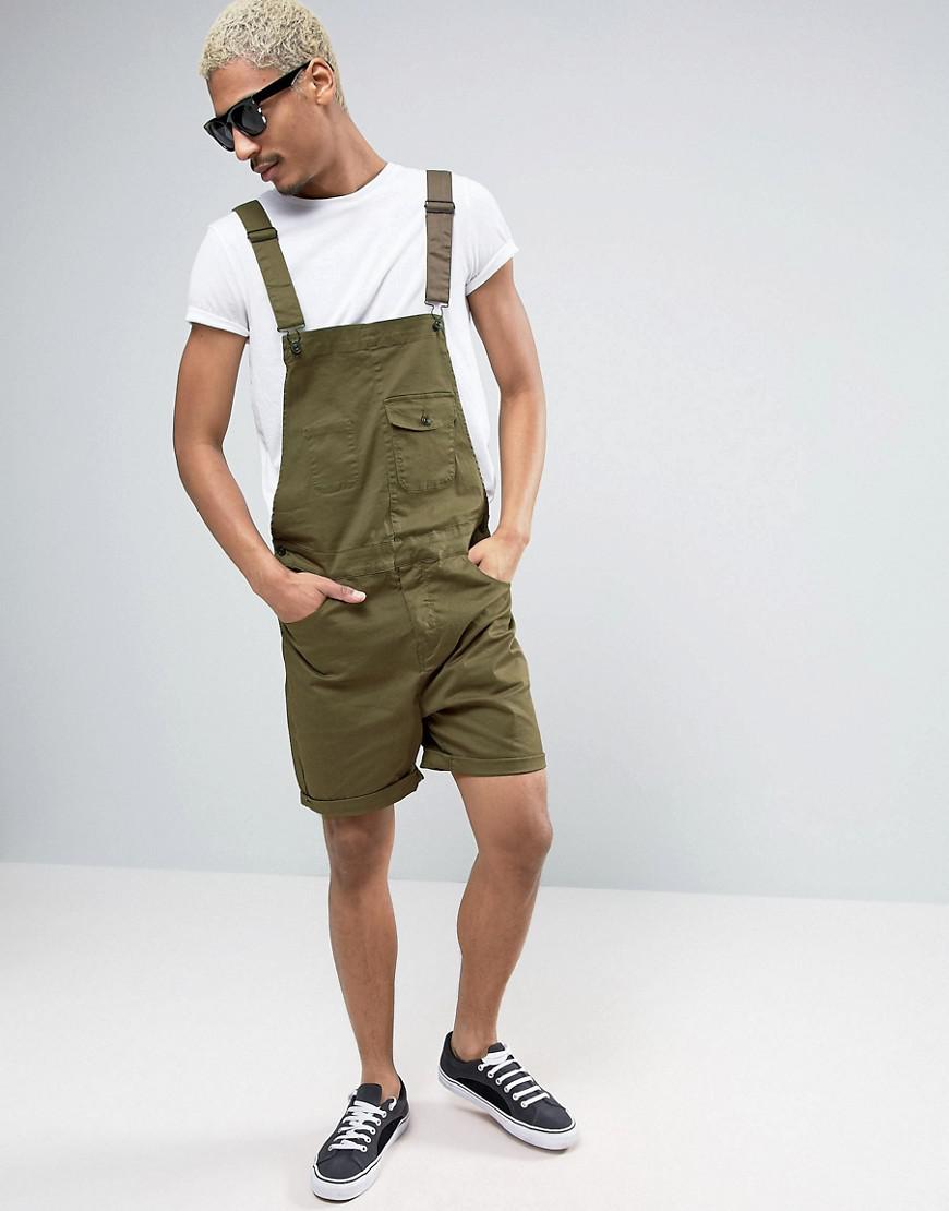 ASOS Short Dungarees In Khaki Twill in Green for Men | Lyst