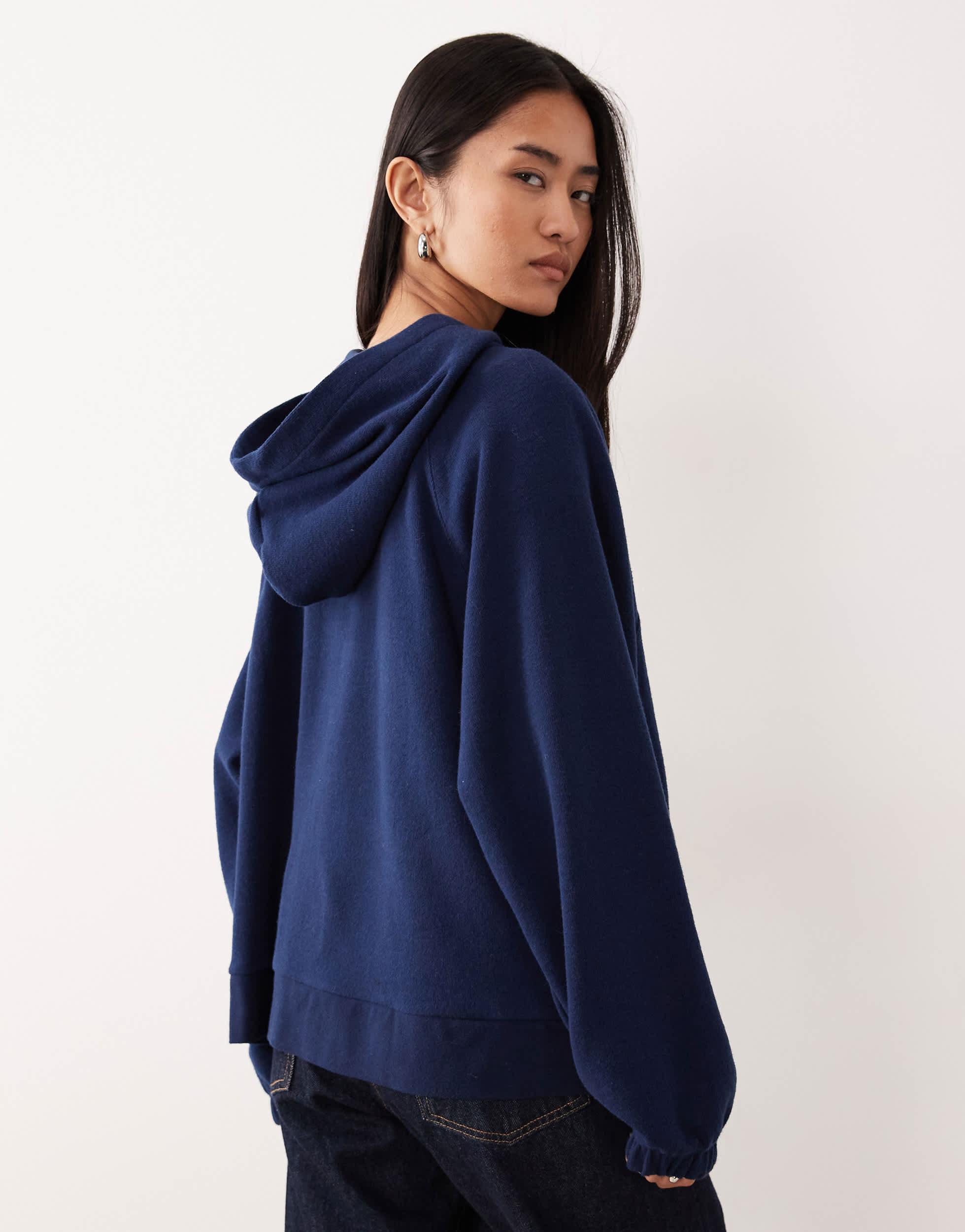 ASOS Supersoft Zip Through Raglan Sleeve Oversized Hoodie in Blue
