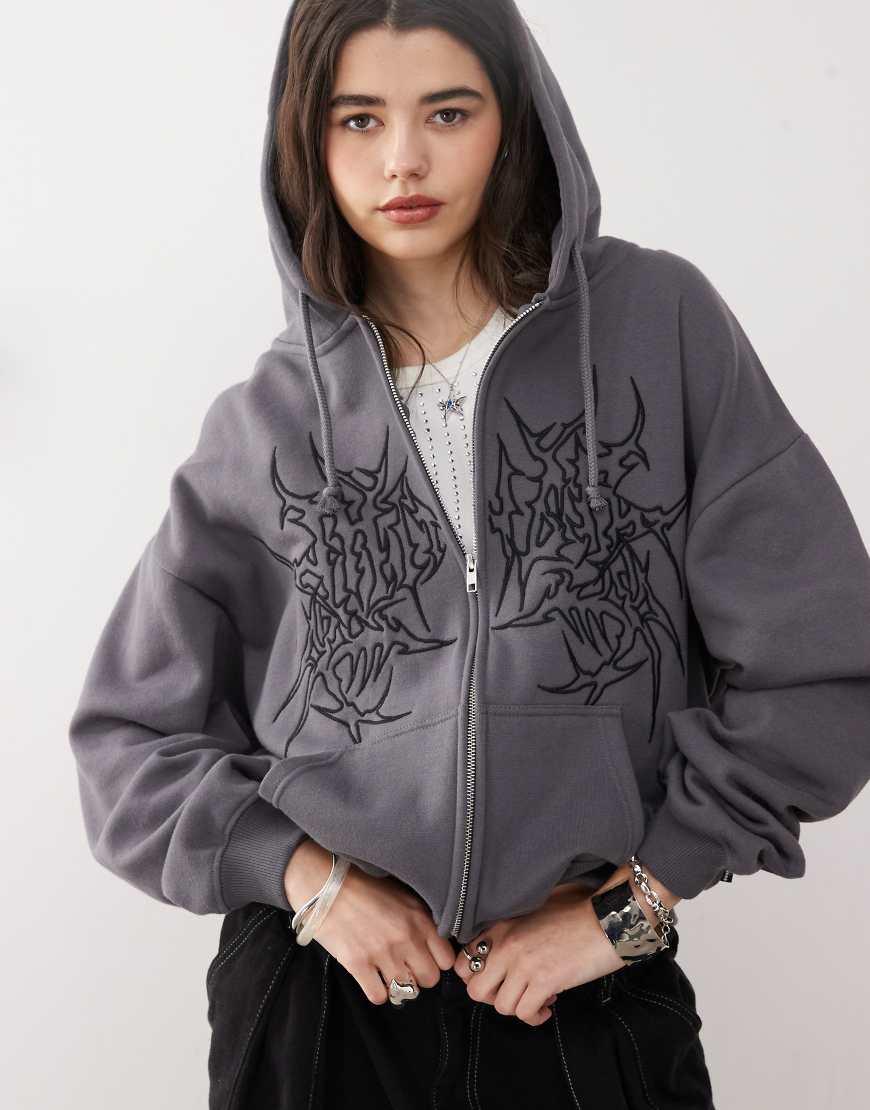 Minga London Oversized Ink Zip Up Hoodie in Grey Lyst UK - Main Image