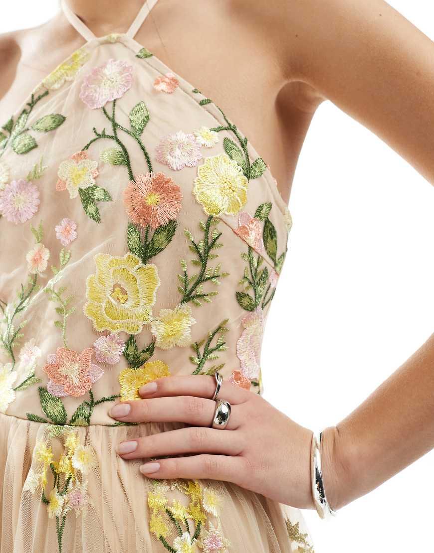 Maya Floral Halter Neck Maxi Dress in Metallic | Lyst UK