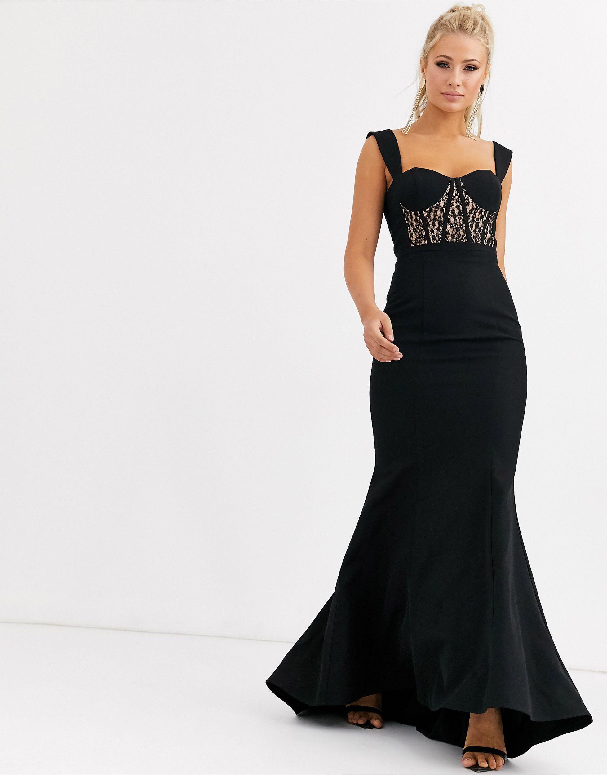 Jarlo Bustier Maxi Dress With Lace Insert in Black | Lyst