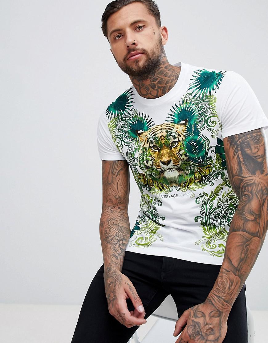 Details about   VERSACE JEANS COUTURE EMBOSSED RAISED PRINT VJ TIGER LOGO T-SHIRT RARE