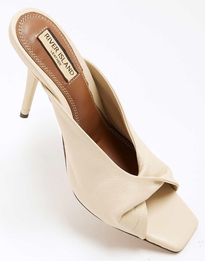 River Island Leather Twist High Heeled Mules in White Lyst UK