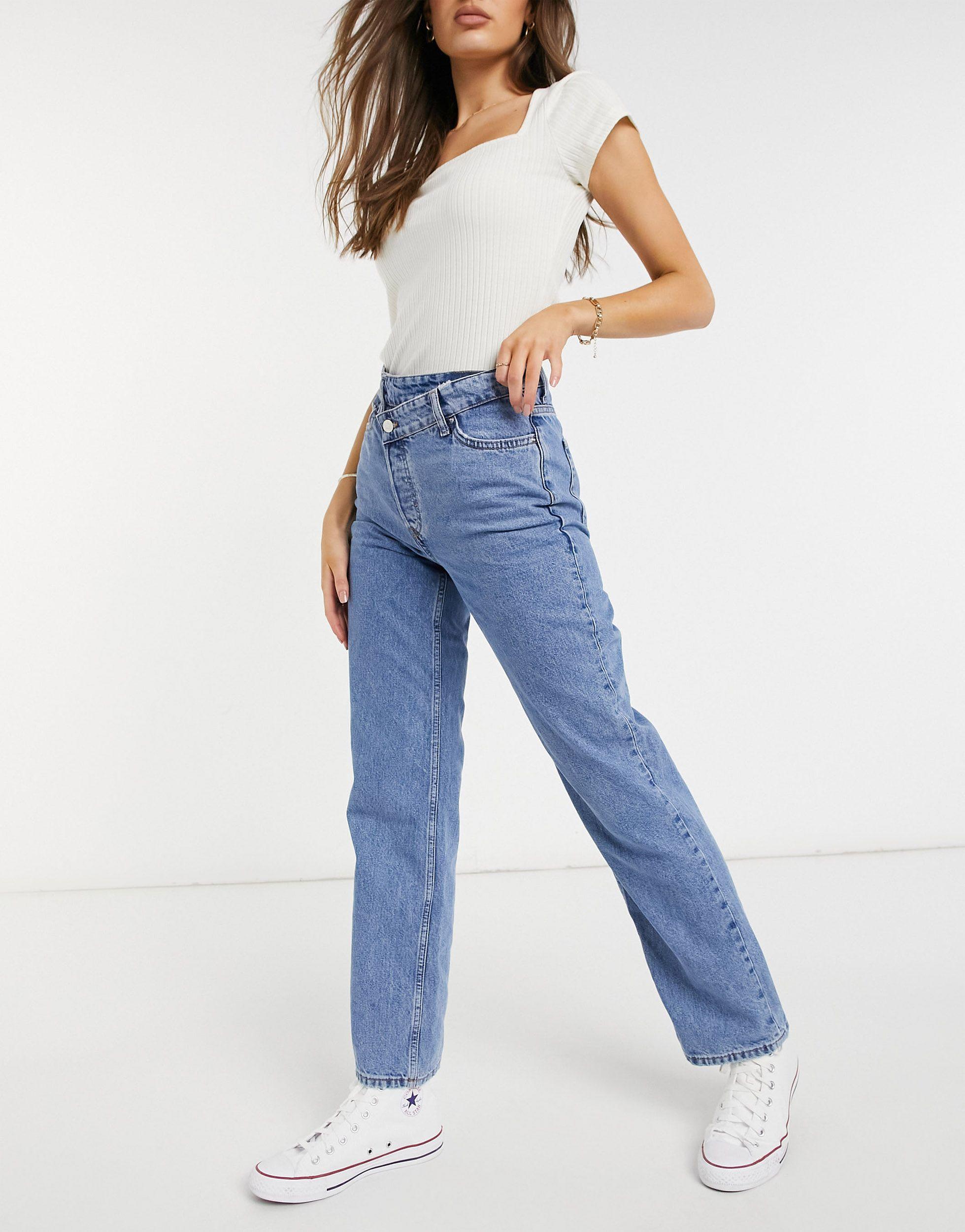 New Look Denim Asymmetric Button Detail 