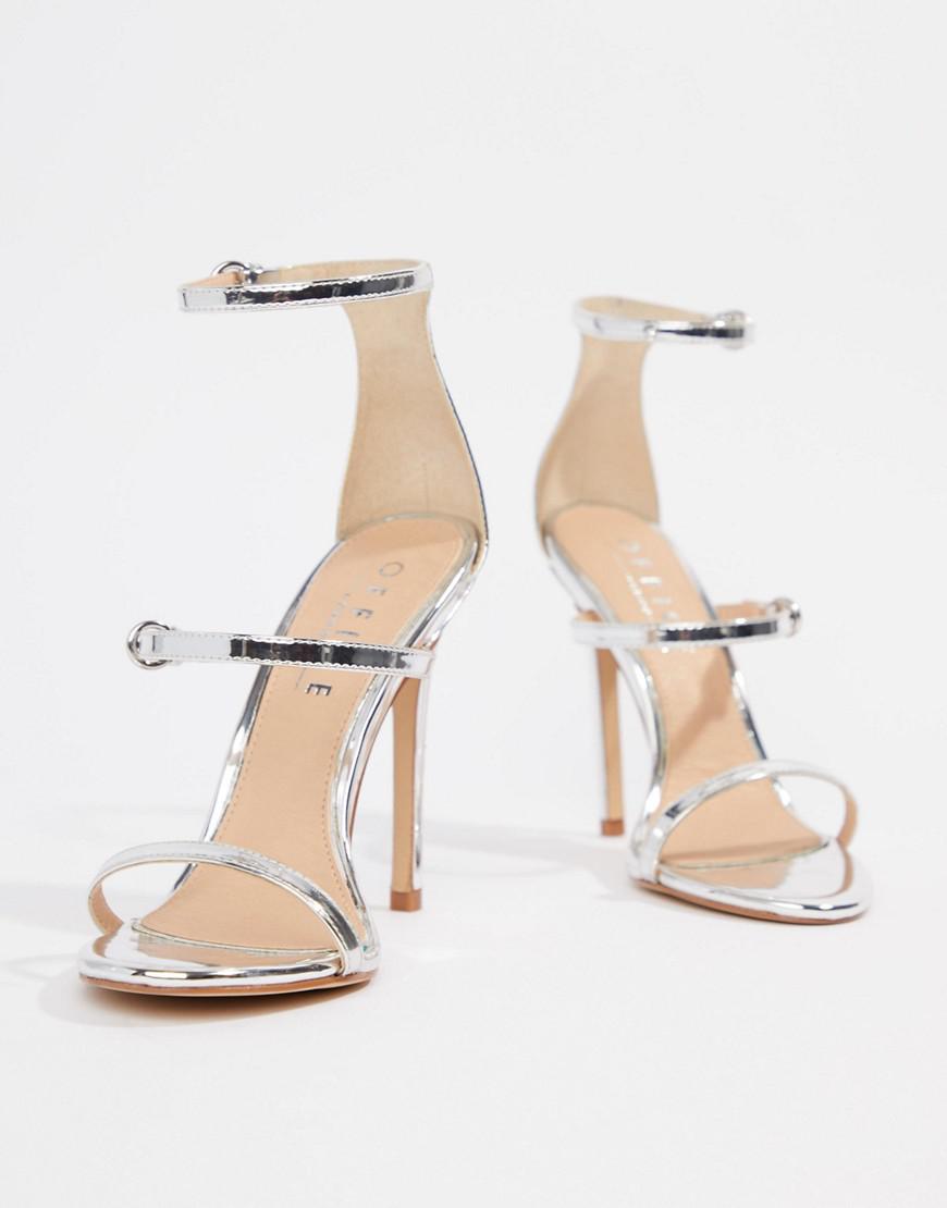 3 strap top silver heels
