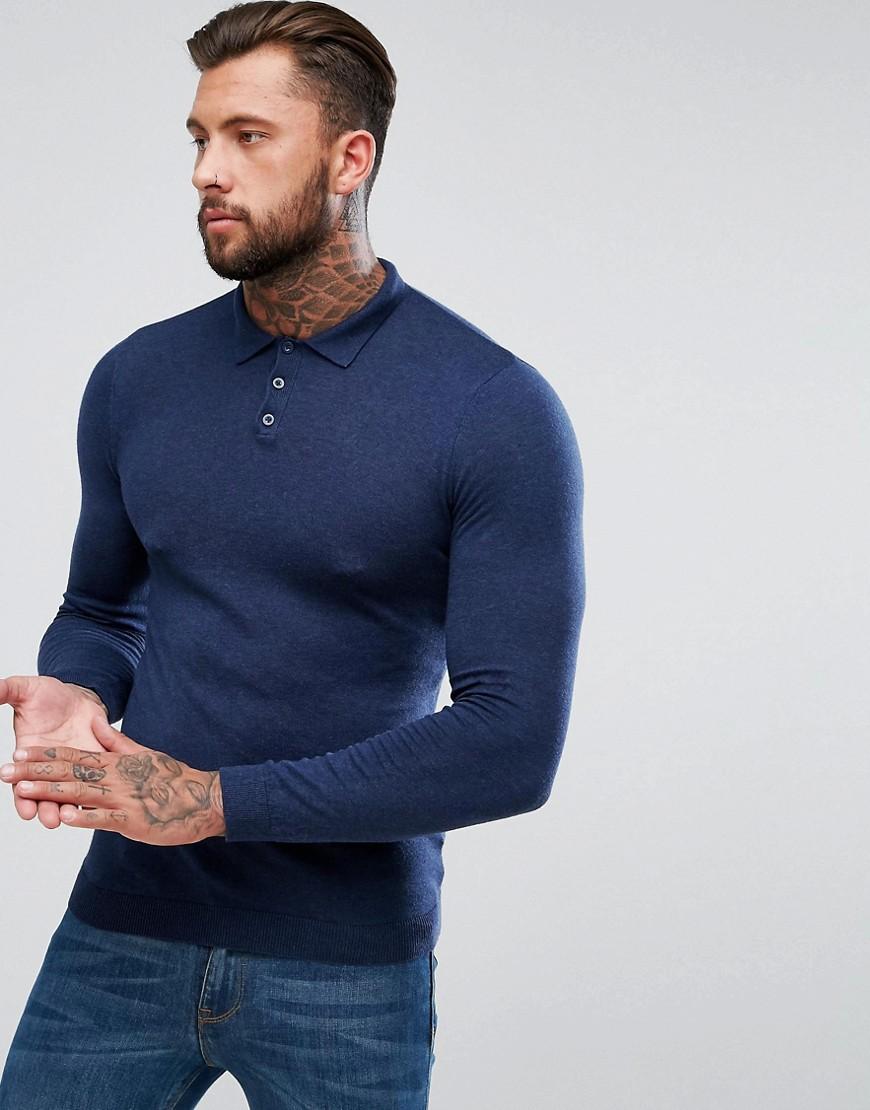 ASOS Cotton Muscle Fit Knitted Polo Shirt In Navy in Blue for Men - Lyst