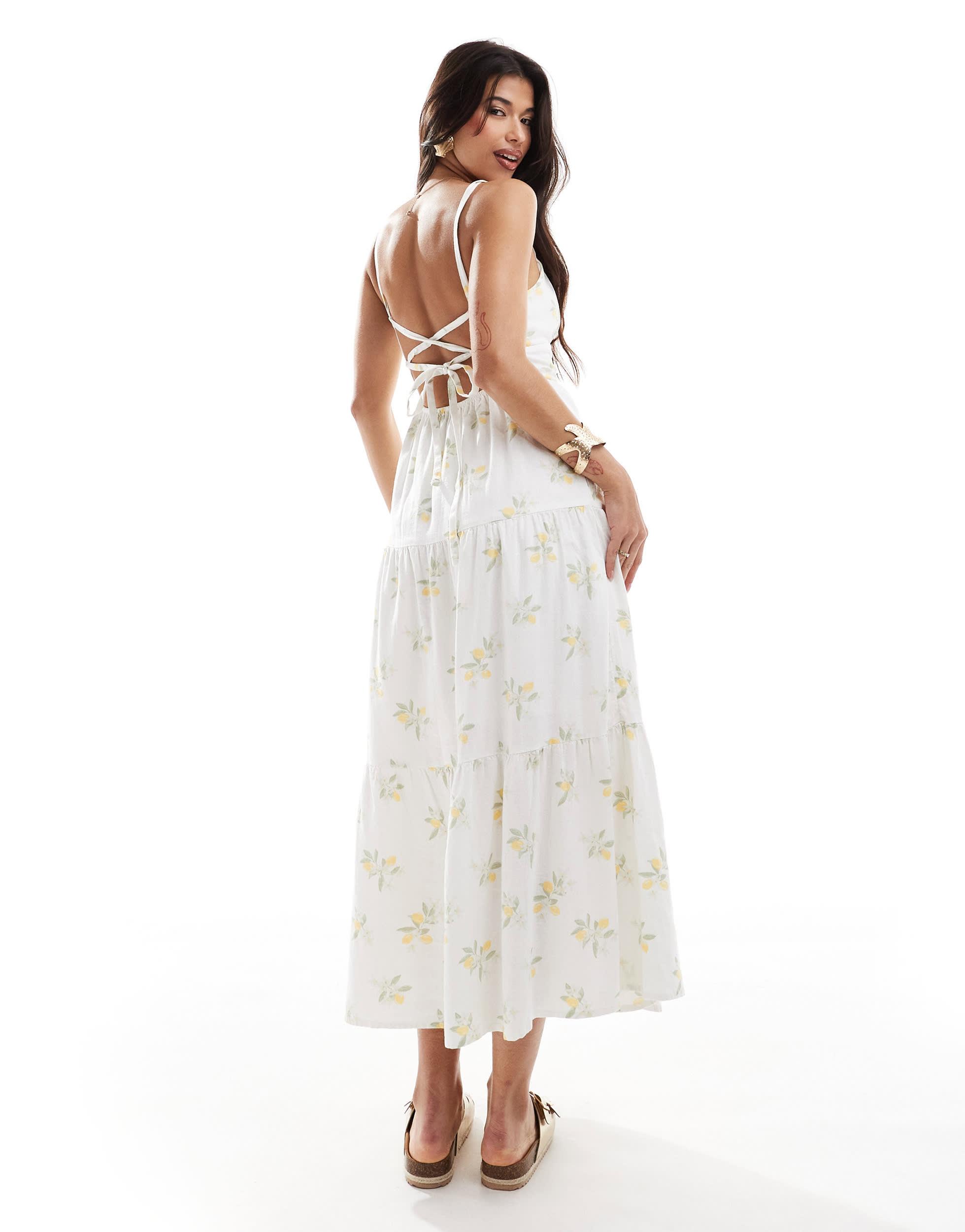 Hollister Lemon Print Linen Maxi Dress in White | Lyst Australia