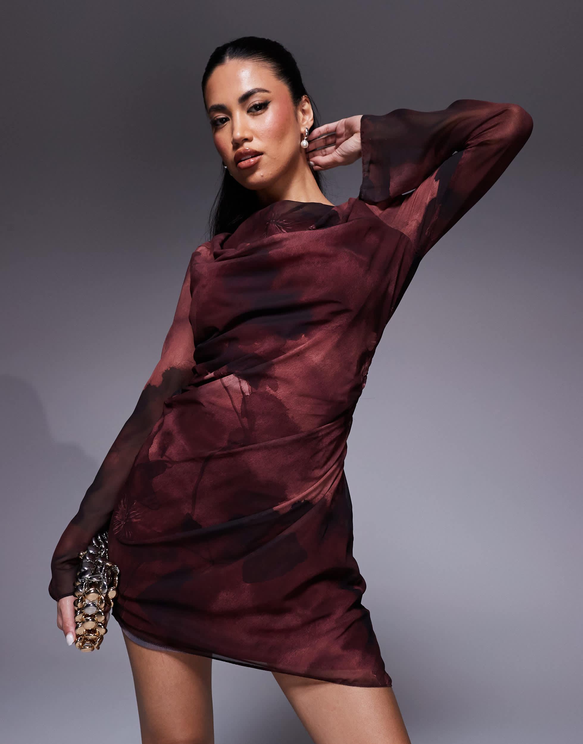 asymmetric long sleeve mini dress Ophelie Asymmetric Long Sleeve Mini Dress