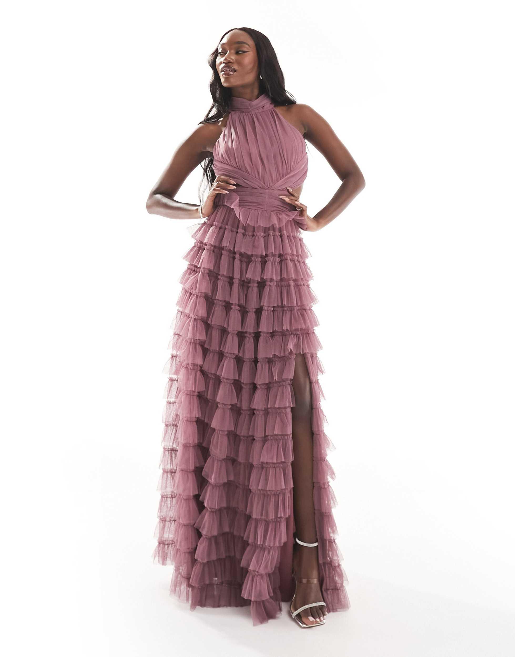 high neck maxi bridesmaid dress Mac Duggal Women's Sleeveless Chiffon Gown - Deep Emerald