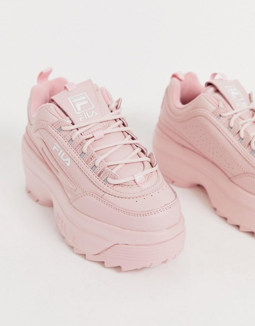 Fila Leather Disruptor Ii Platform Wedge Trainers in Pink | Lyst