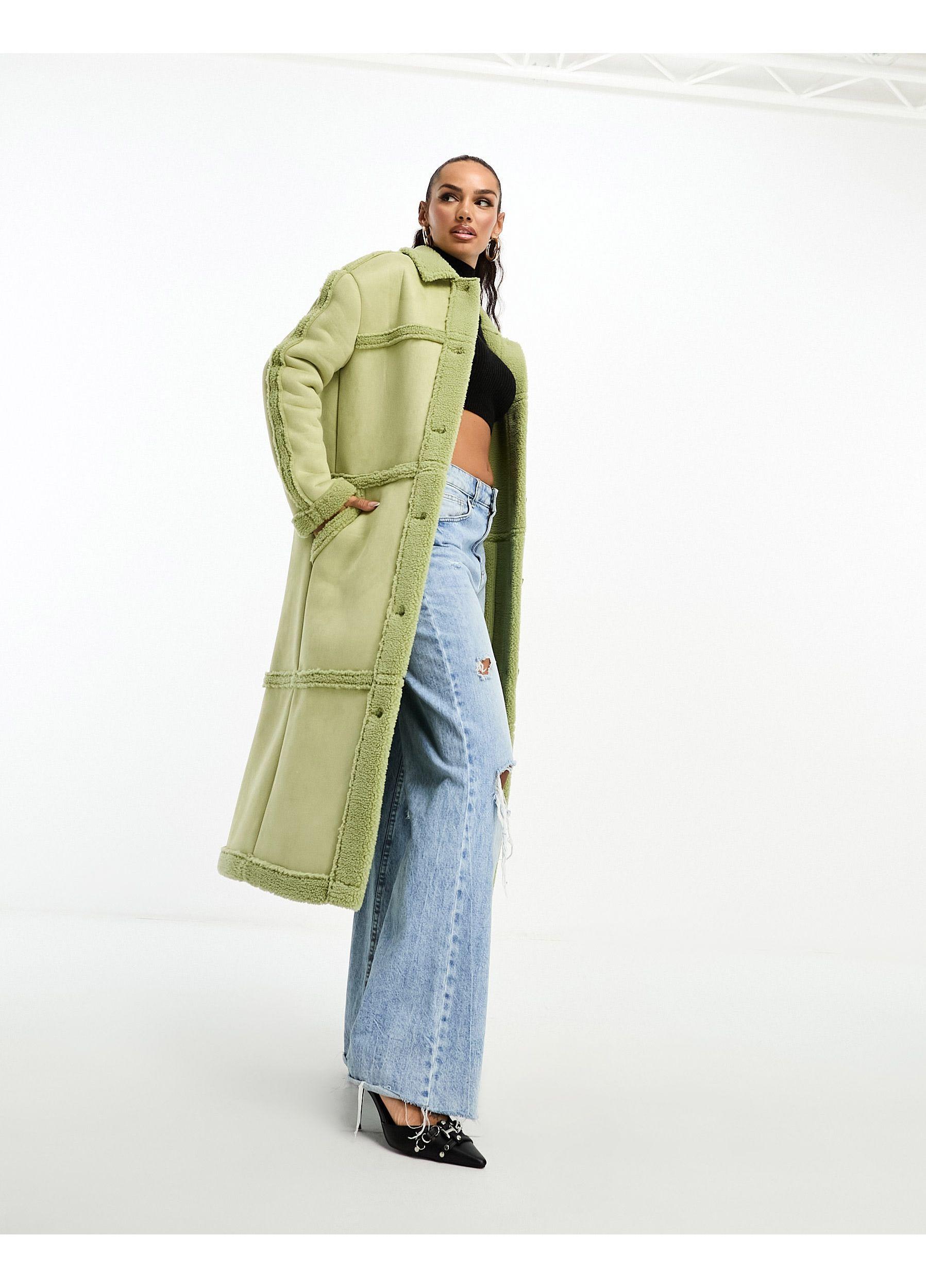 4th & Reckless Longline Borg Coat in Green | Lyst