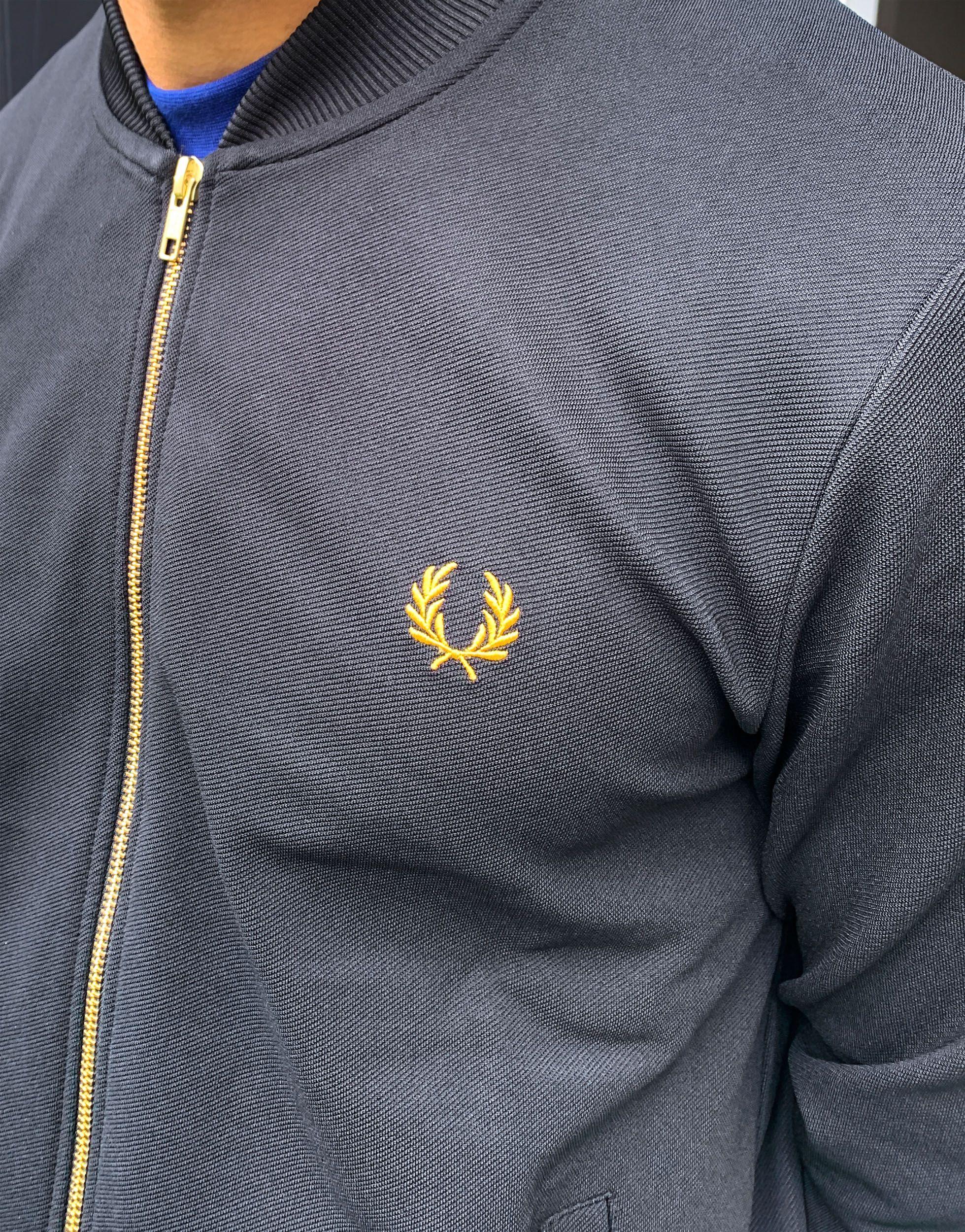 Fred perry gold detail twill track jacket in black Clearance