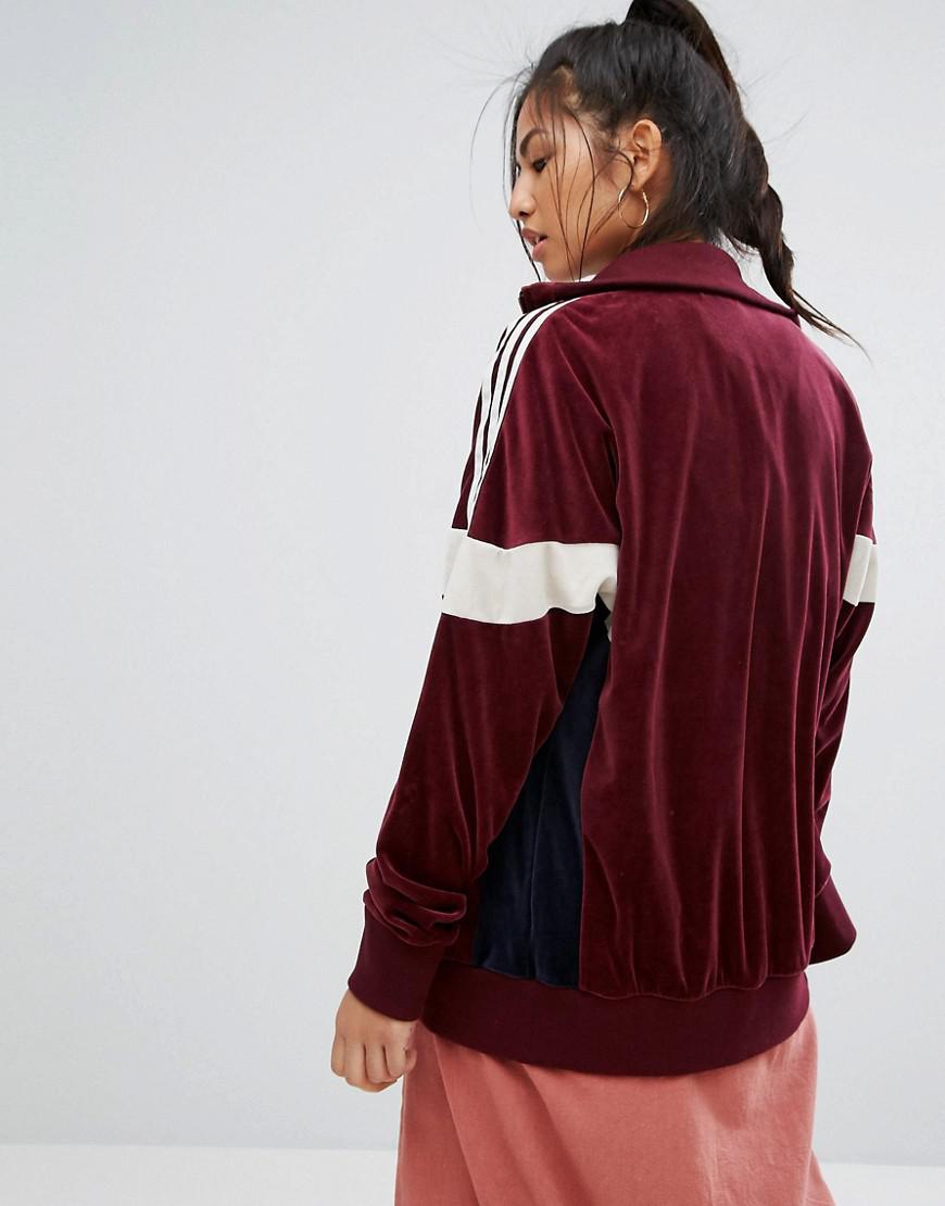 adidas Originals Originals Velour Track Jacket In Burgundy in Red | Lyst