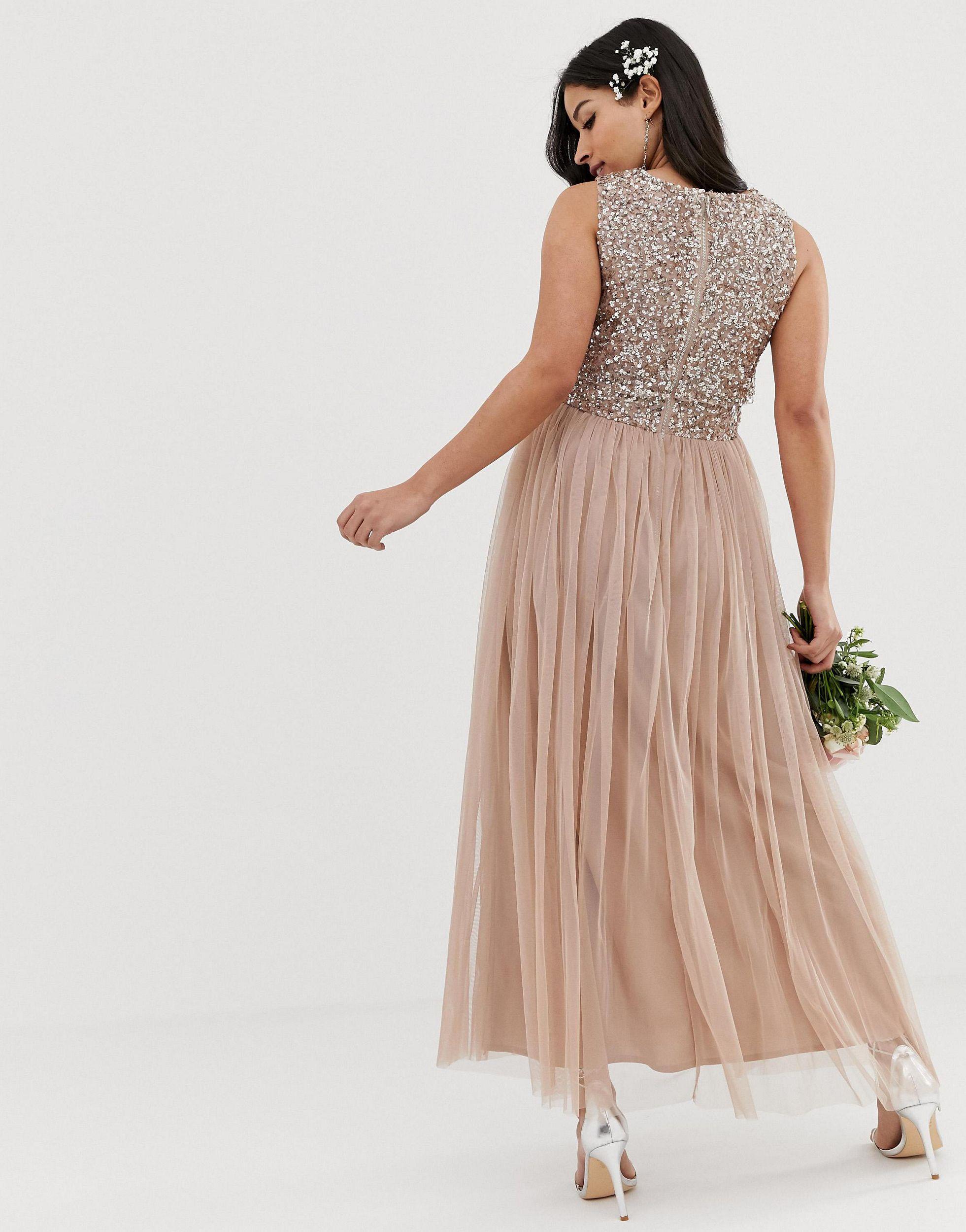 maya delicate sequin tiered midi dress