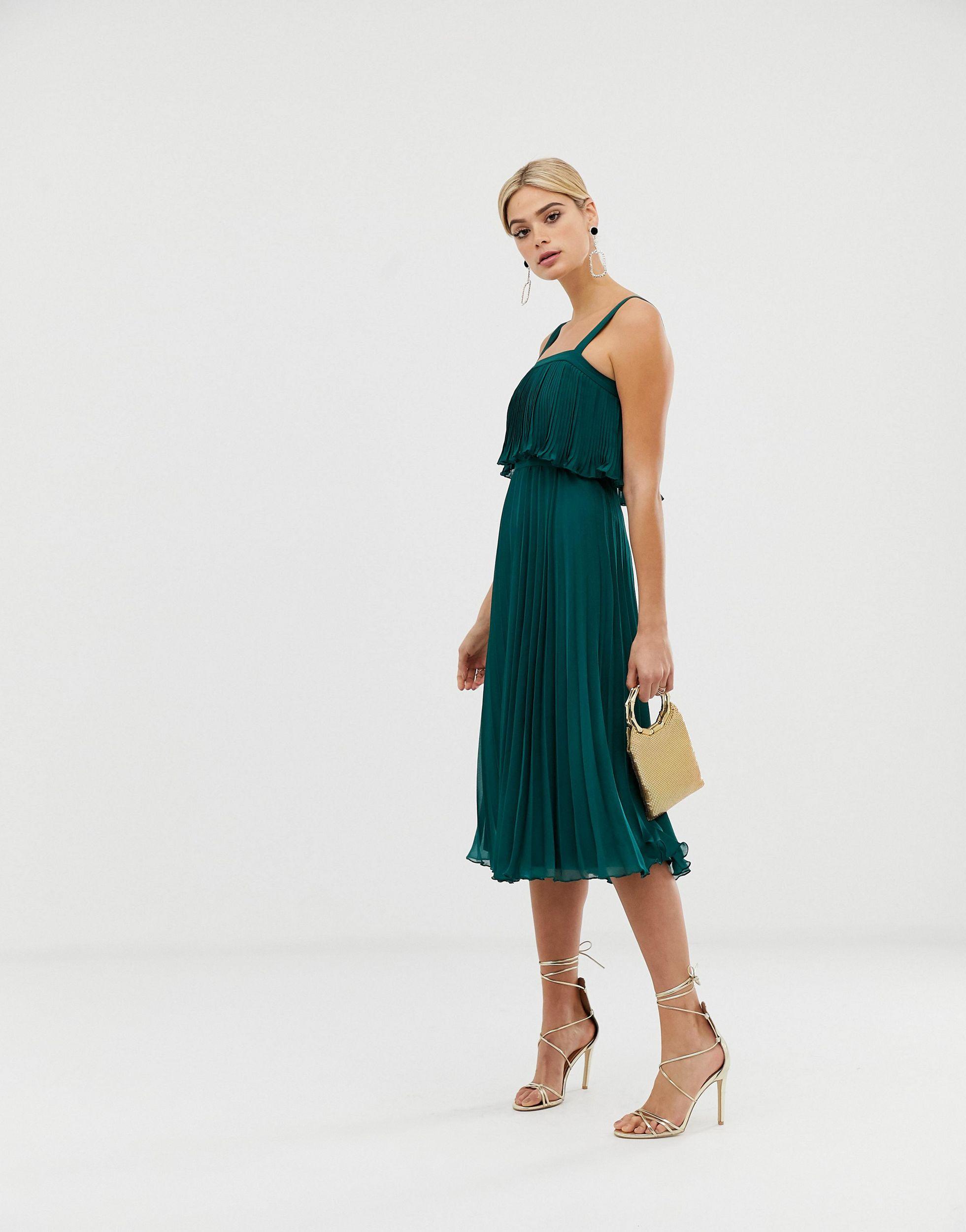 double layer pleated cami midi dress