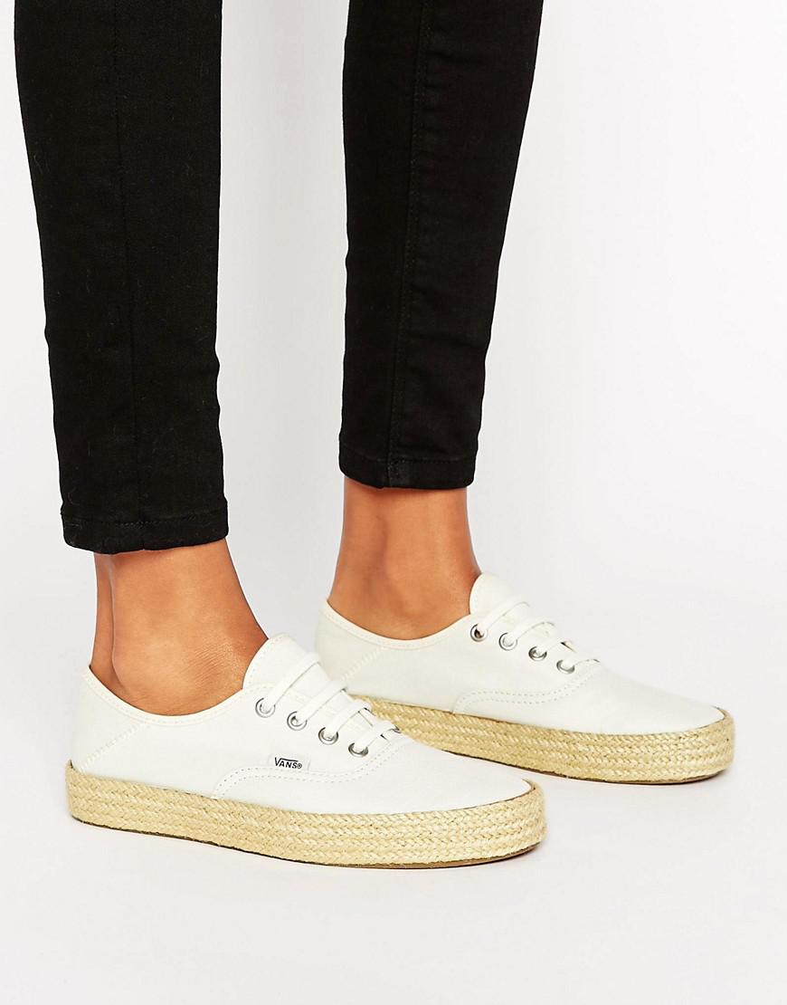 vans authentic white leather espadrille trainers