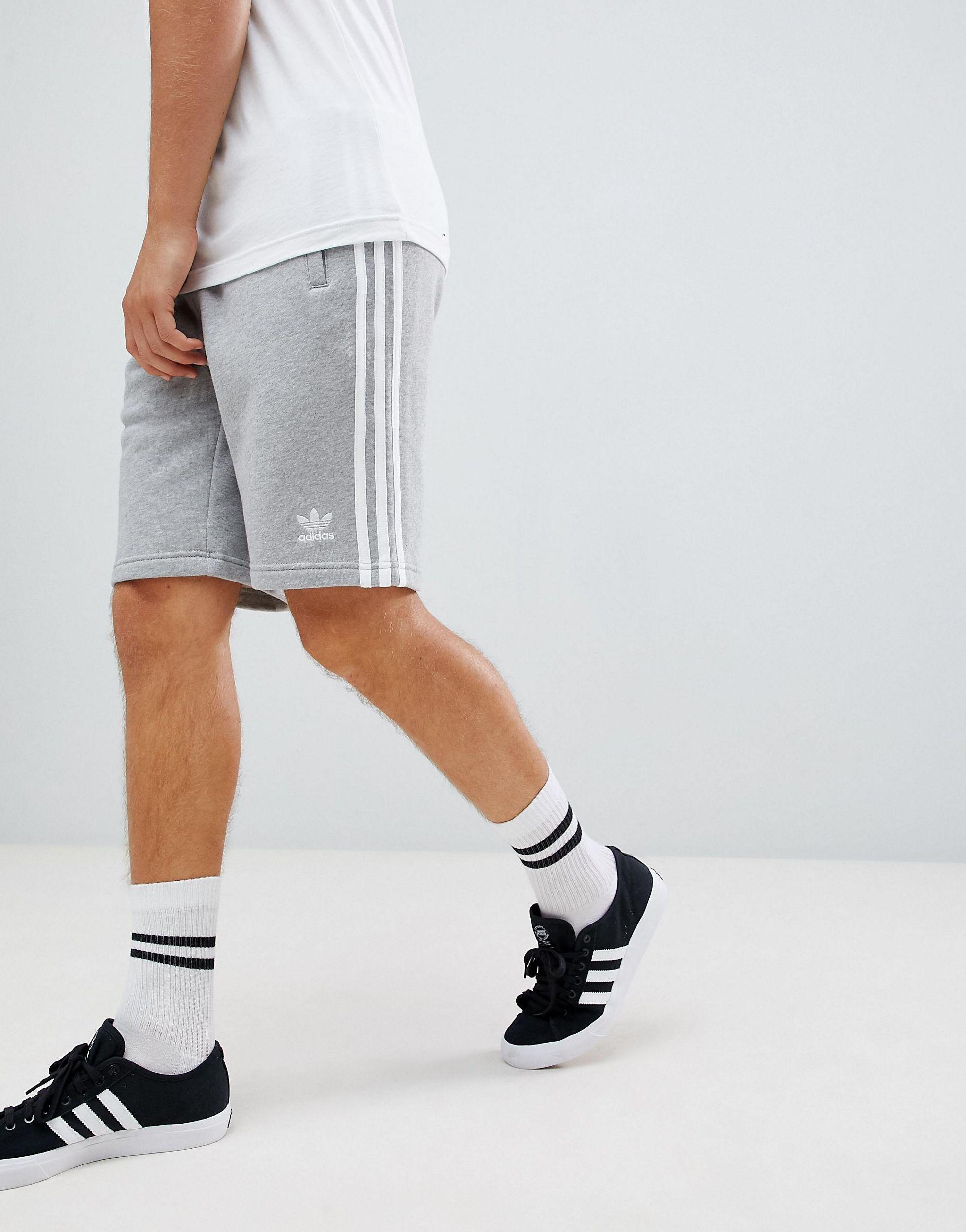 adidas Cotton Three Stripe Shorts Grey in Gray for Men - Lyst