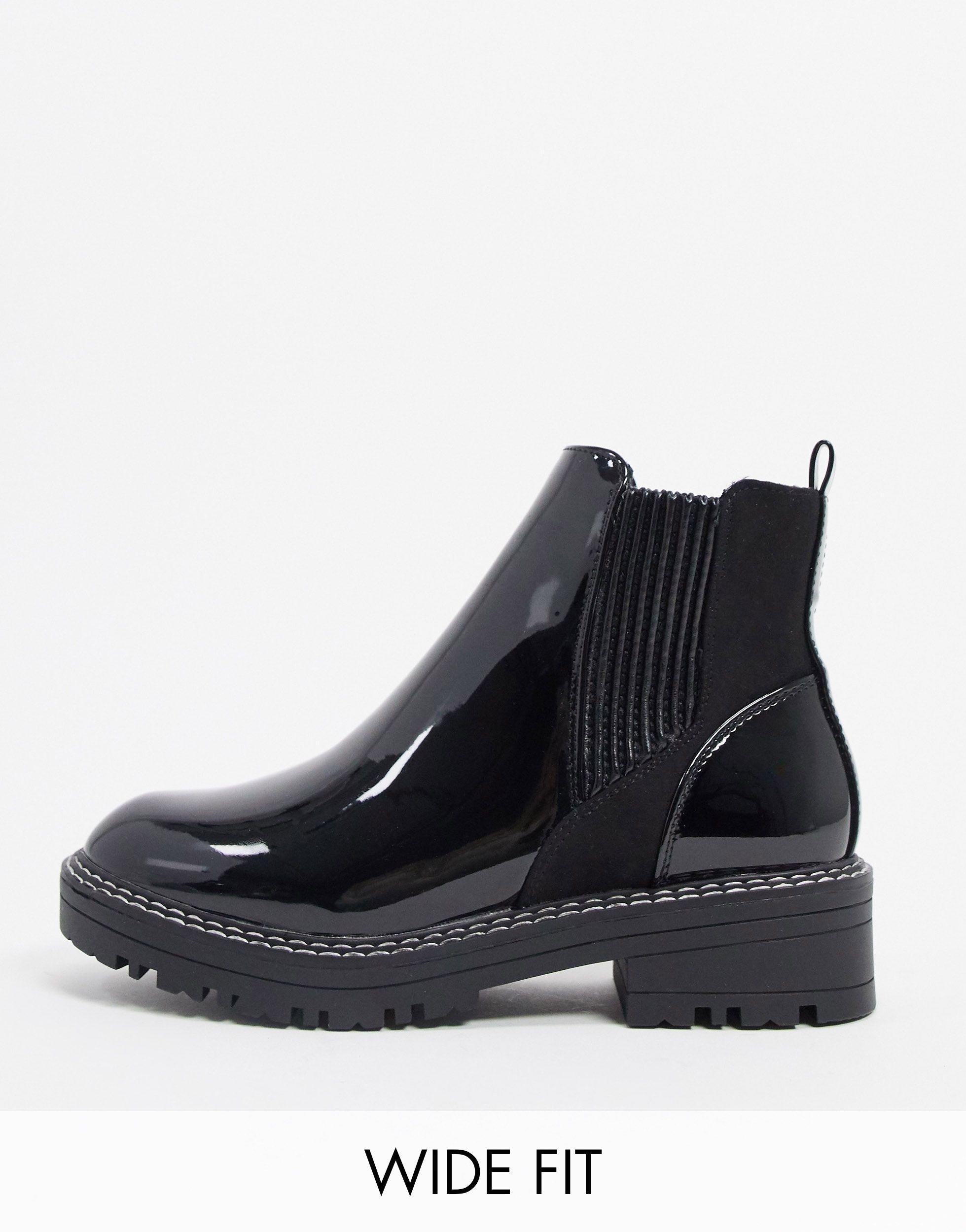 Serrated vedlægge TRUE River Island Wide Fit Patent Chunky Chelsea Boot in Black | Lyst