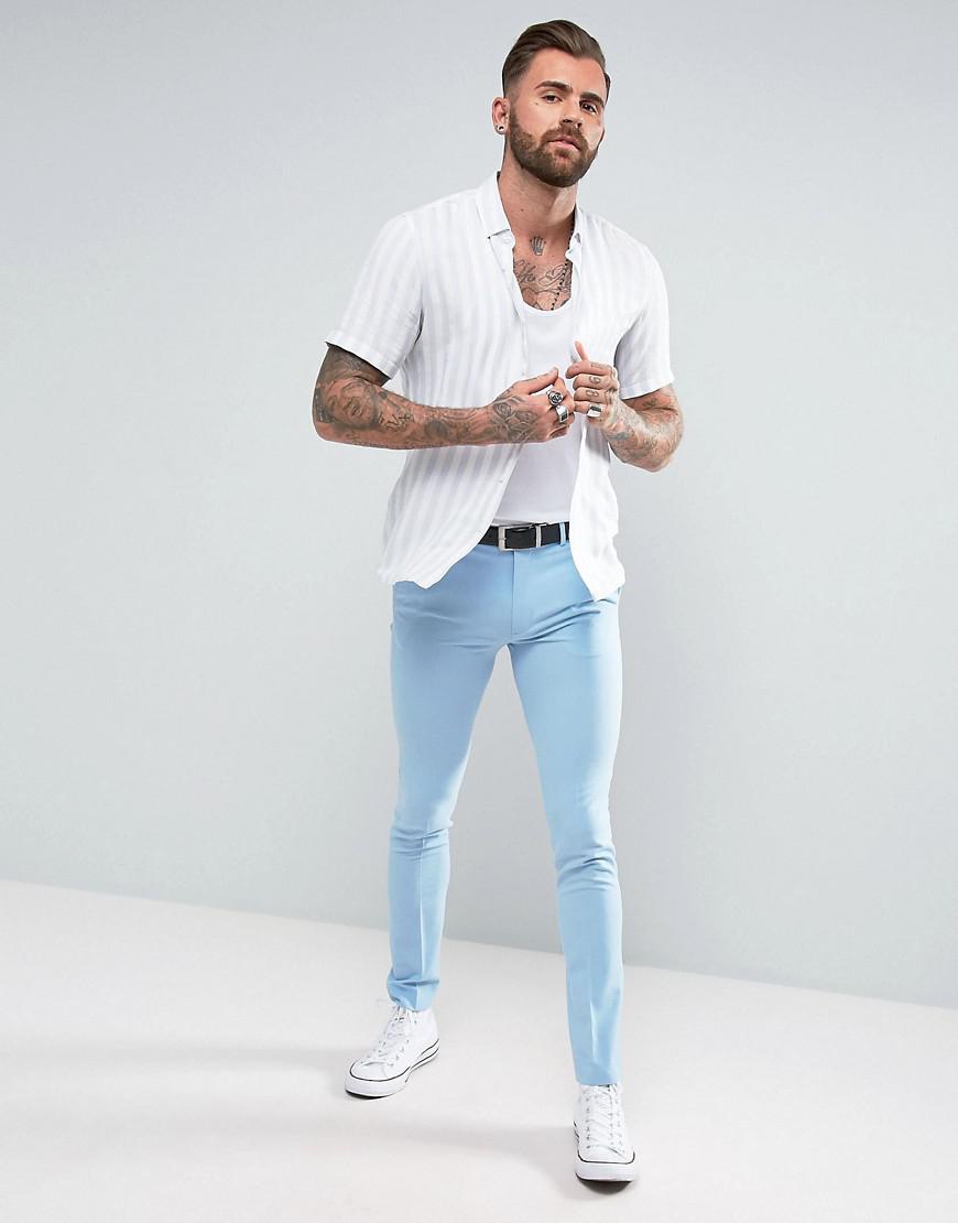 white shirt and sky blue pant