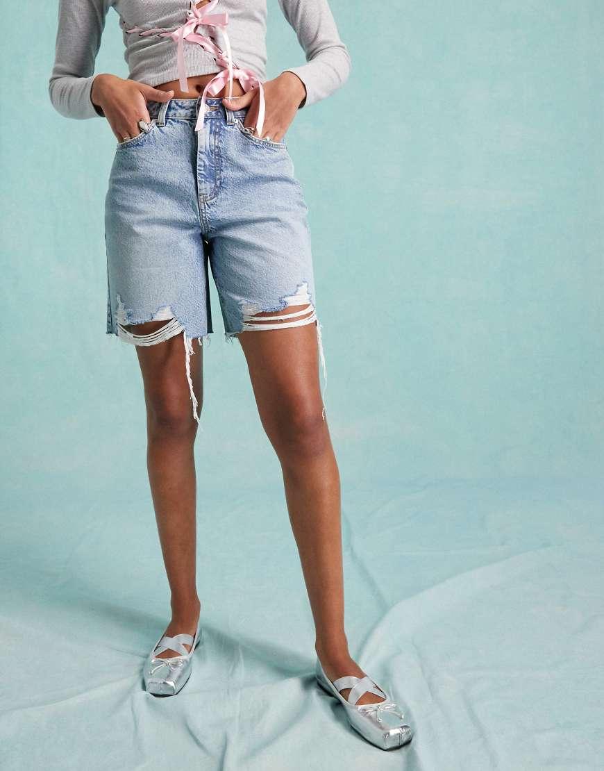 Miss Selfridge Longline Denim Boyfriend Short in Blue Lyst UK