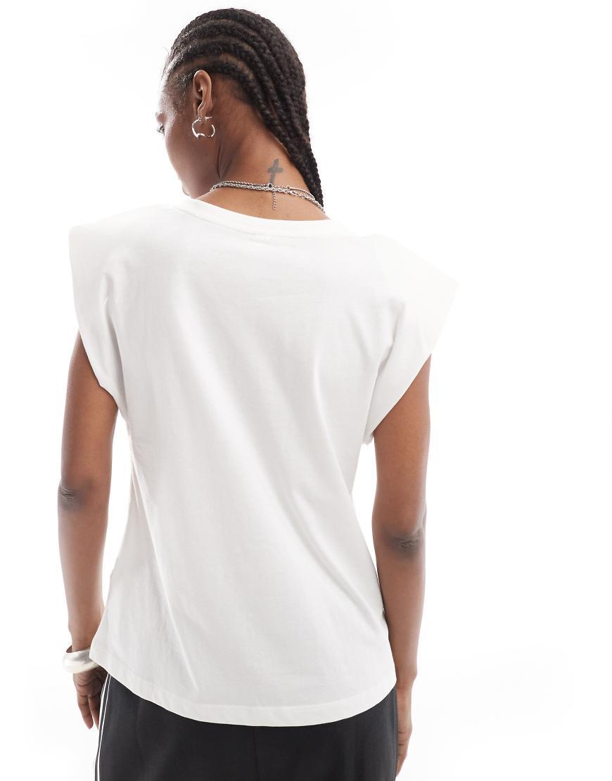 ONLY V Neck Padded Shoulder T Shirt in White Lyst UK