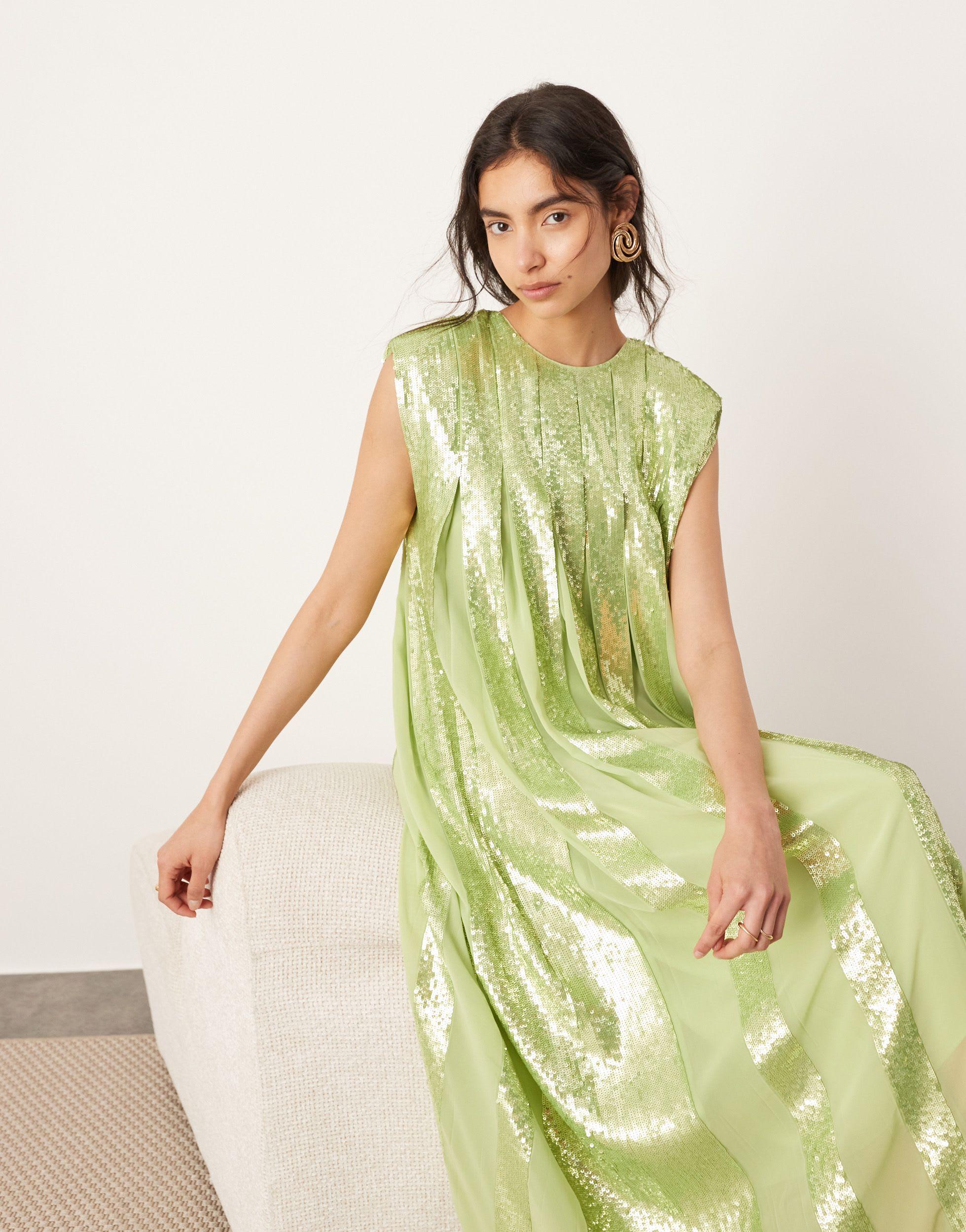 ASOS Embellished Allover Sequin Pleat Maxi Dress in Green | Lyst ASOS Embellished Allover Sequin Pleat Maxi Dress in Green | Lyst