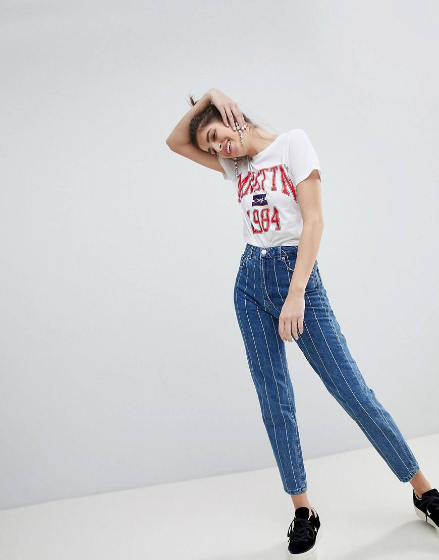 Stradivarius Denim Stripe Mom Jean in 