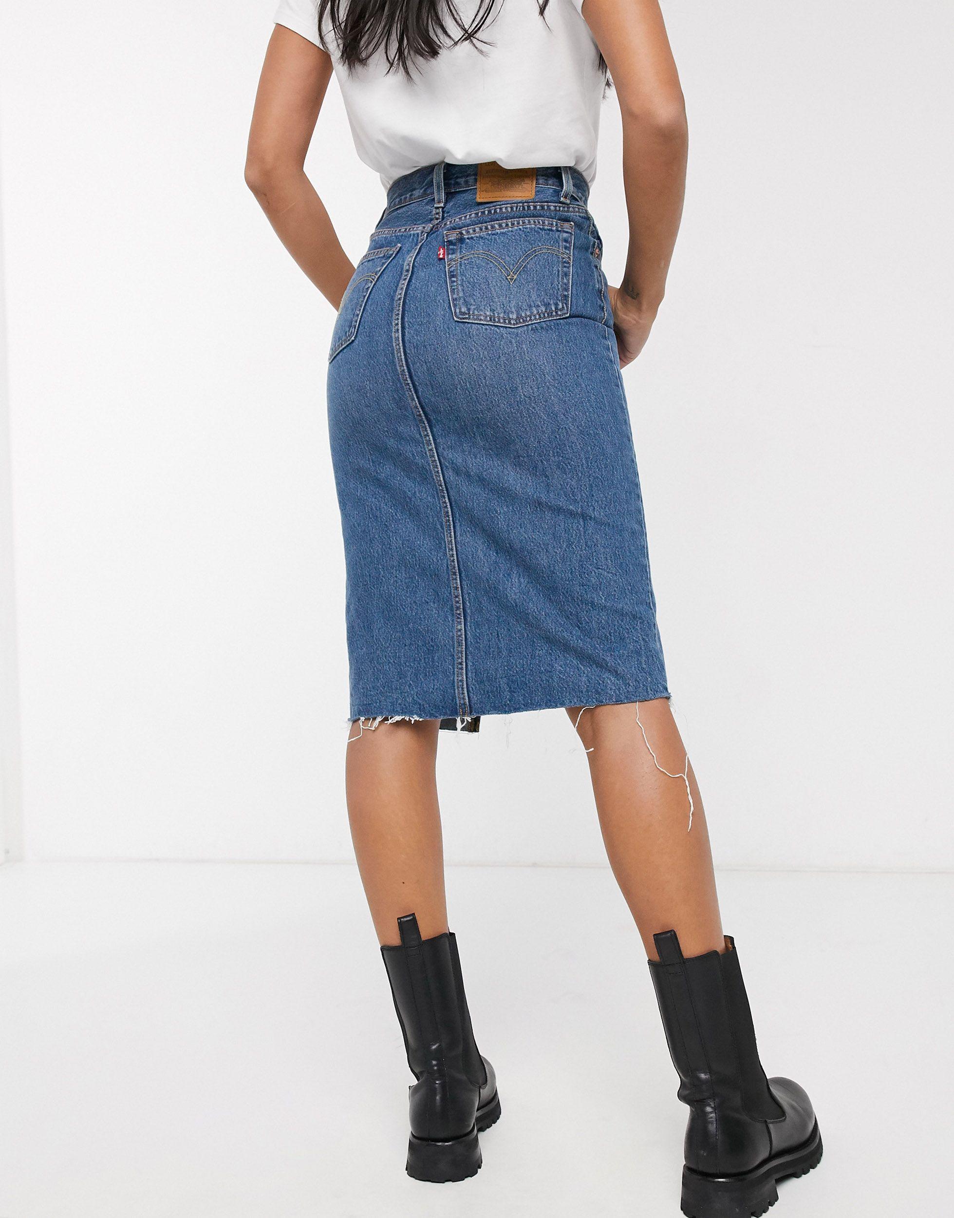Levi's Deconstructed Midi Skirt With Side Split in Blue | Lyst