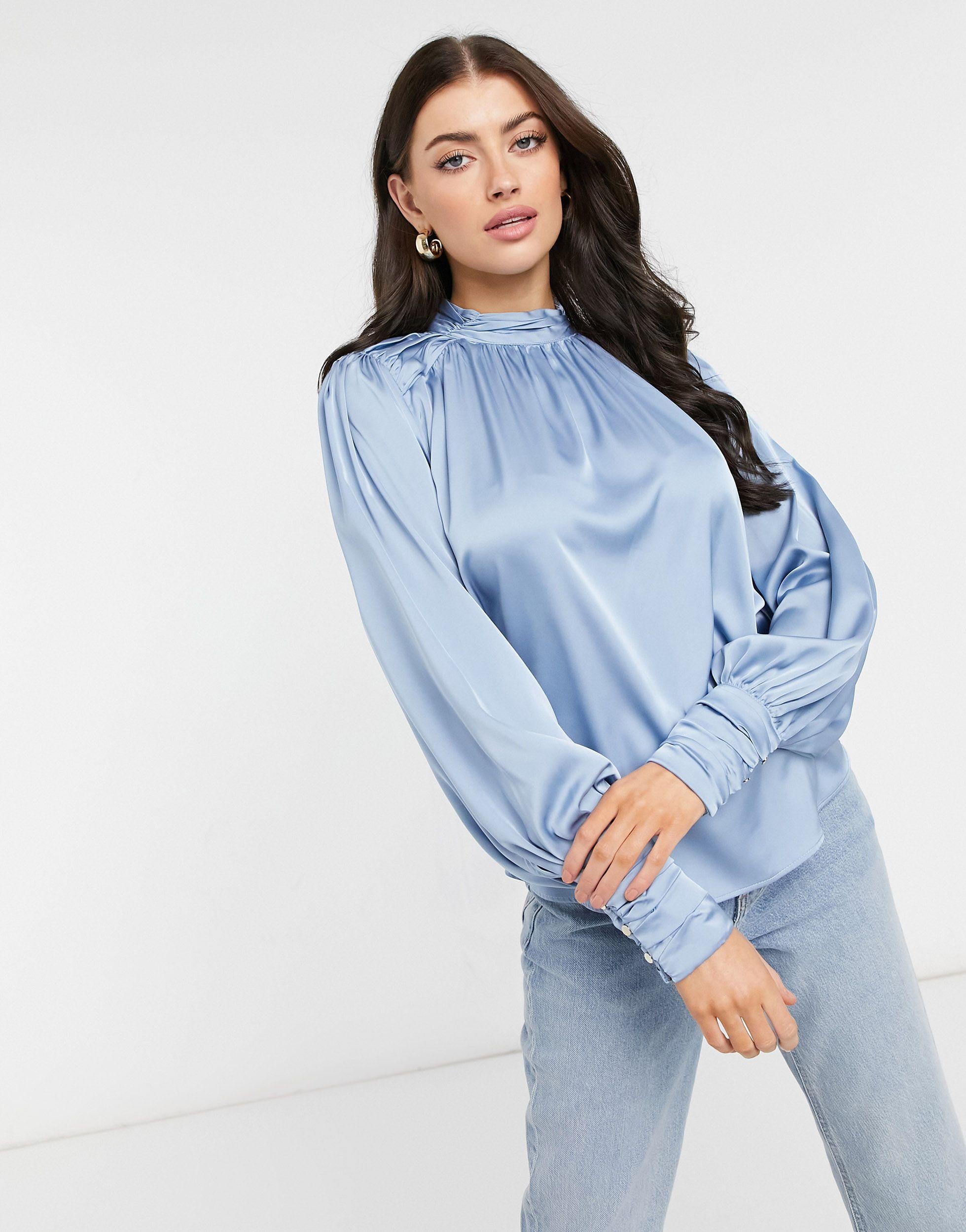 River Island Ruched Satin Blouse in 