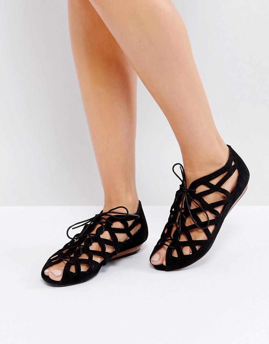 Office Leather Cutout Flat Sandals in Black - Lyst