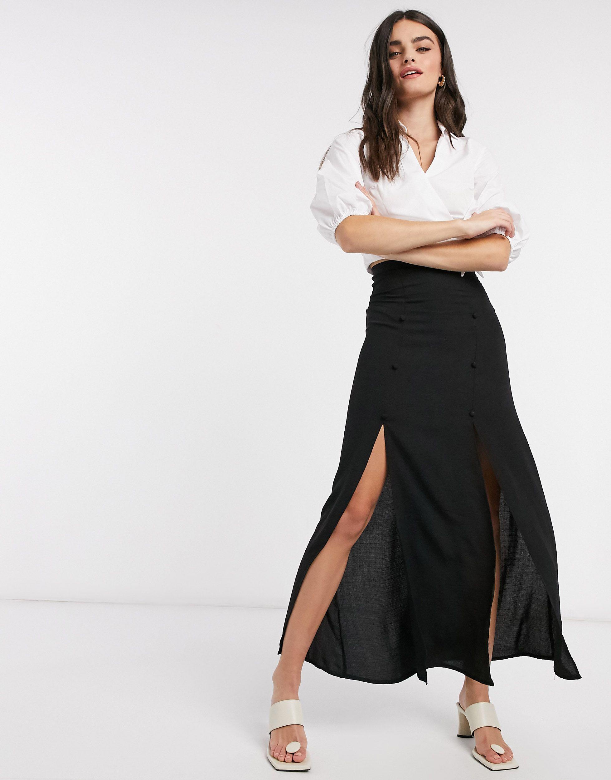 Falda larga con doble abertura en negro ASOS de Tejido sintético de color  Negro | Lyst