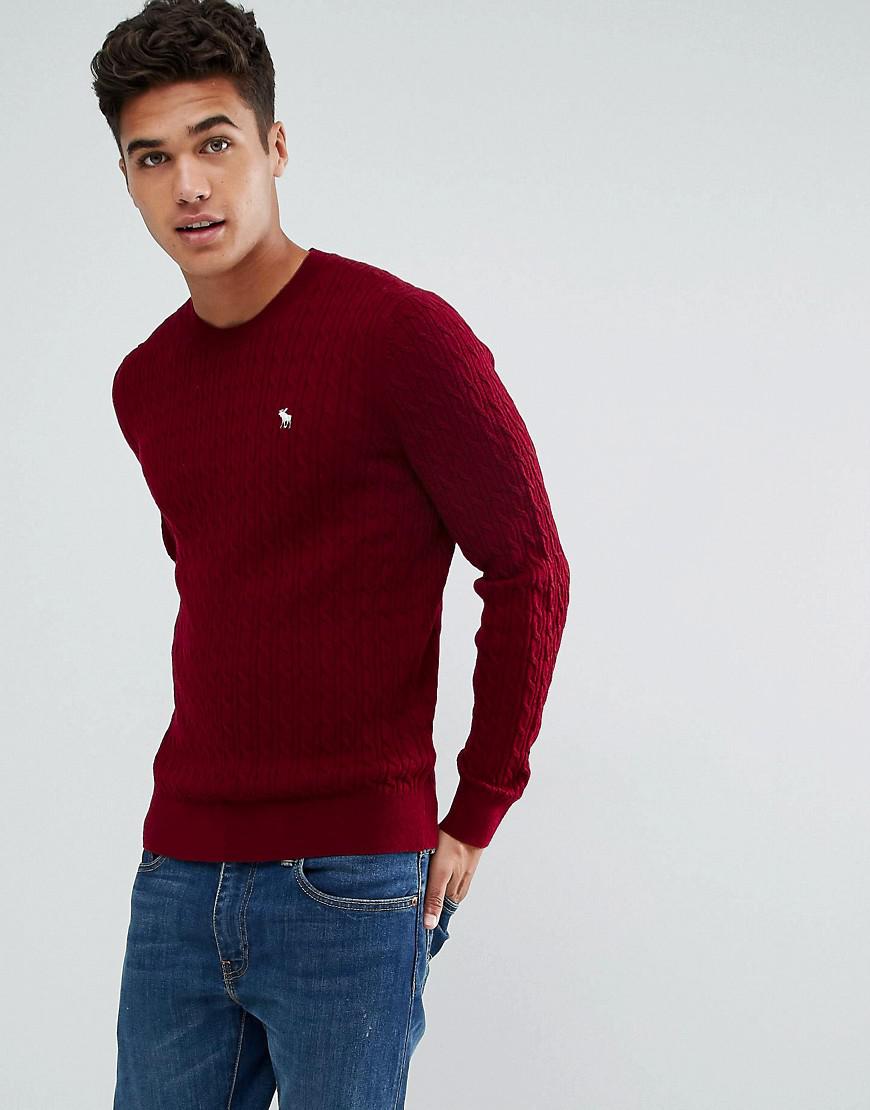 Abercrombie & Fitch Preppy Cable Knit Jumper Moose Logo In