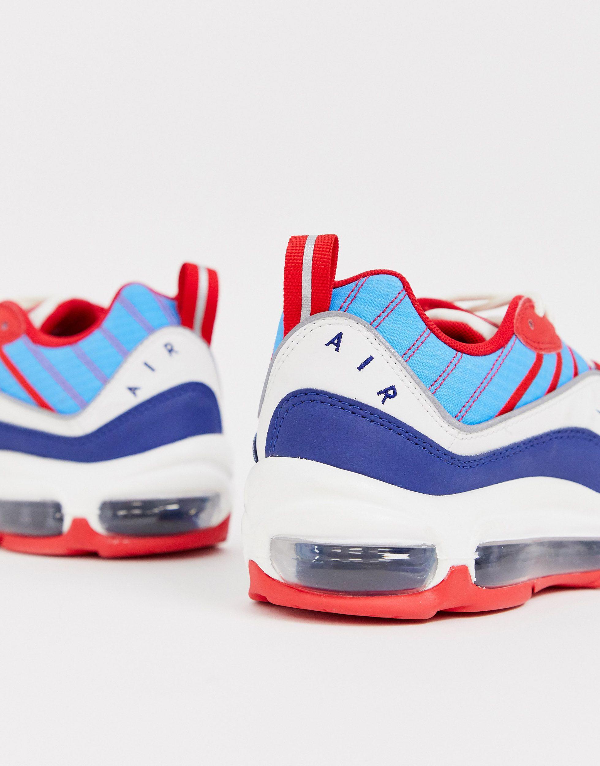 red white and blue nike trainers