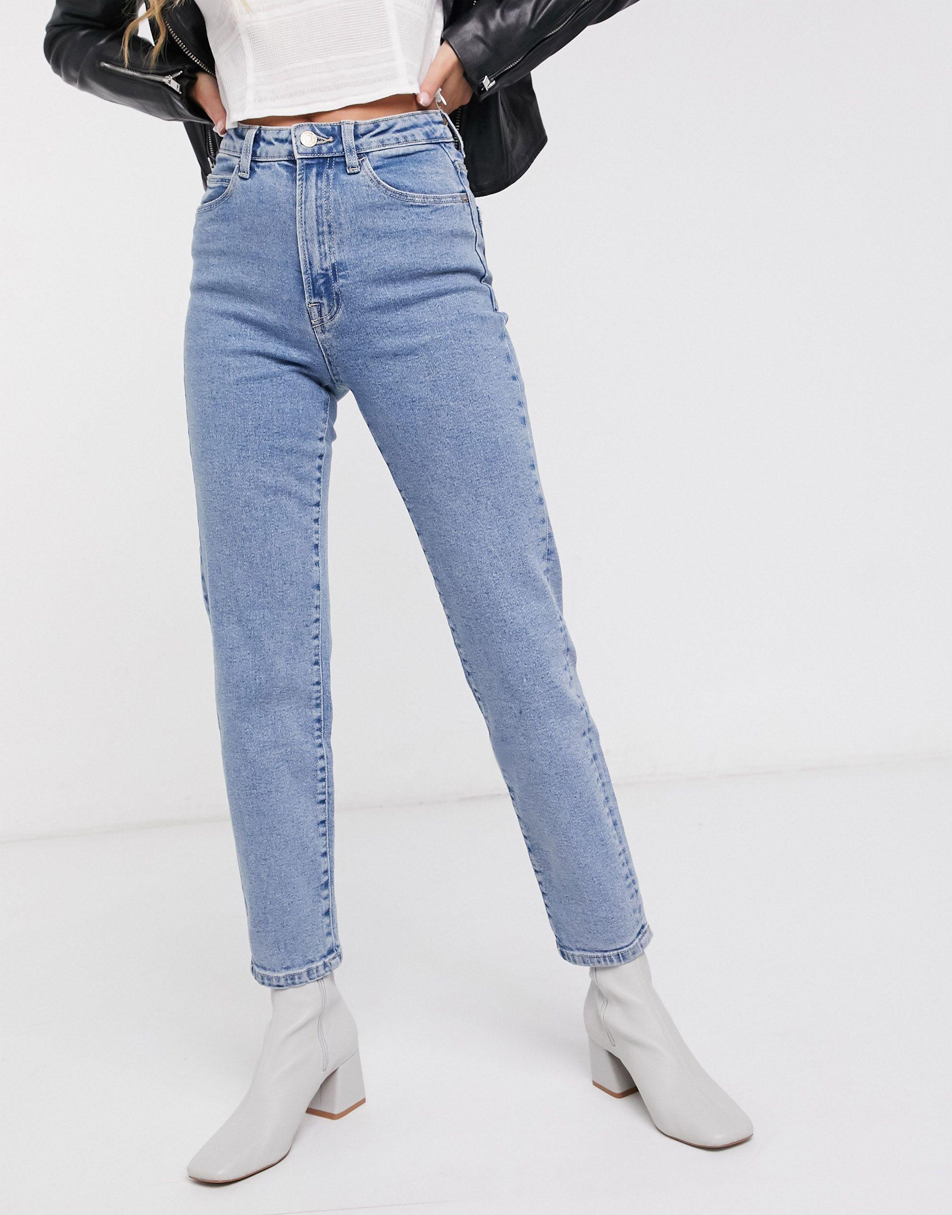 Stradivarius Slim Mom Jeans With Stretch in Blue | Lyst