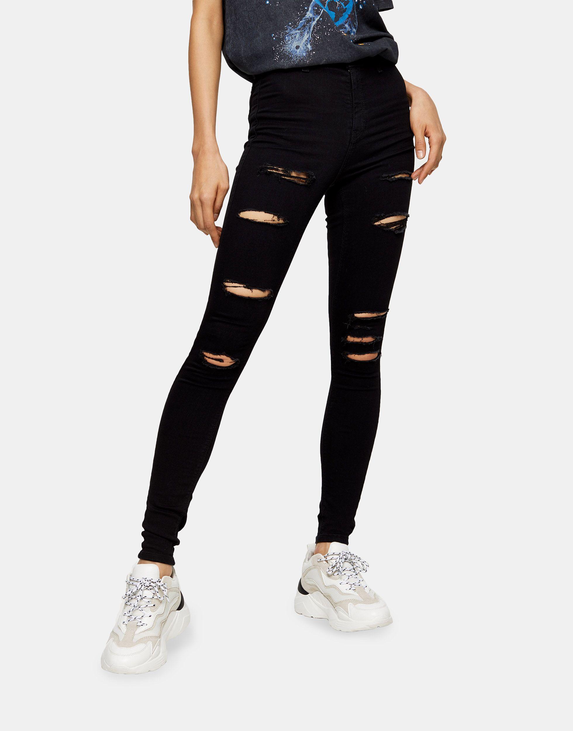 TOPSHOP Denim Black Super Rip Belt Loop Joni Skinny Jeans | Lyst Canada